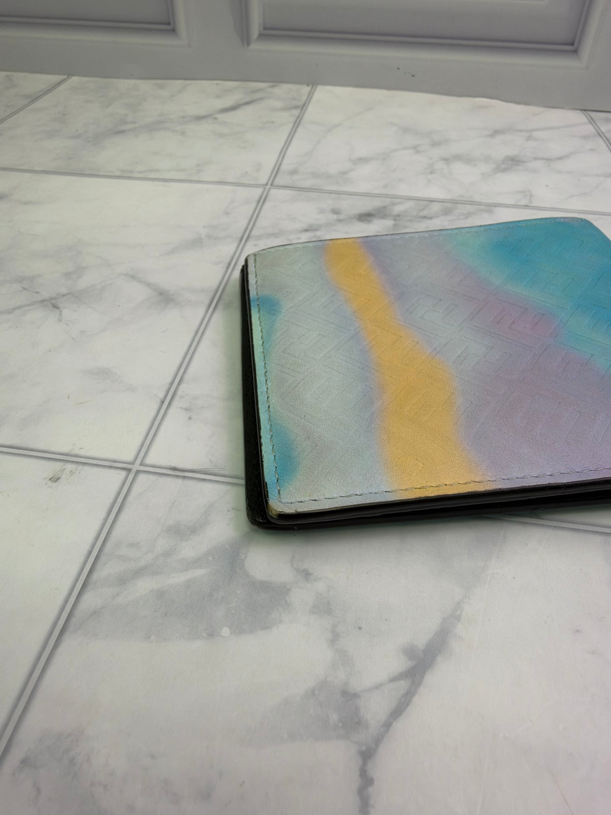 Fendi Blue Multicolor Leather Bifold Wallet