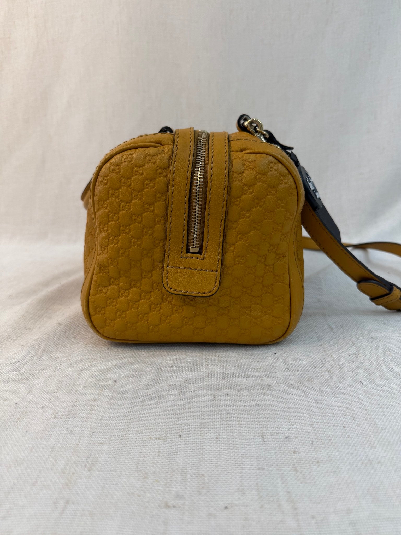 Gucci Mustard Yellow Leather Microguccissima Boston Bag