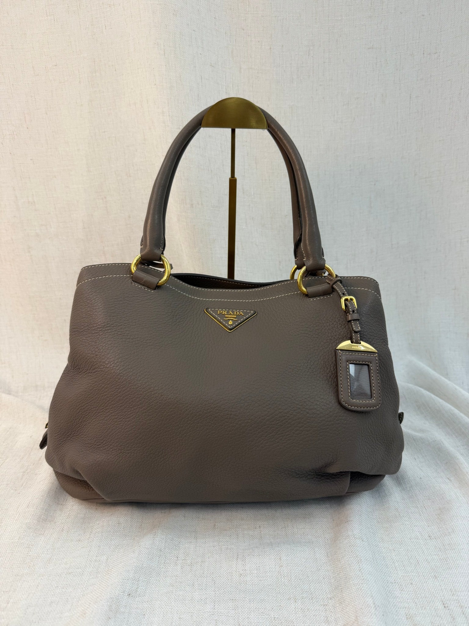 Prada Taupe Leather Vitello Daino Tote Bag