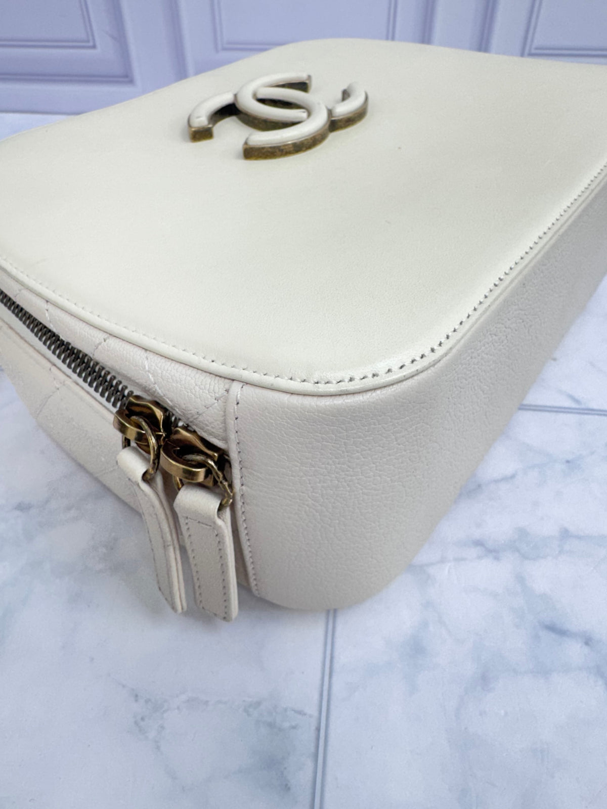 Chanel Ivory Calfskin Coco Curve Vanity Medium Case Bag