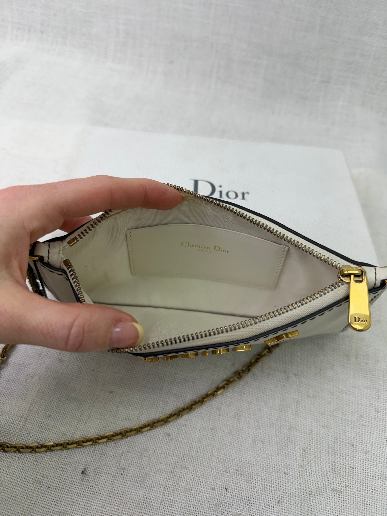 Christian Dior White Leather Jadior Clutch on a Chain