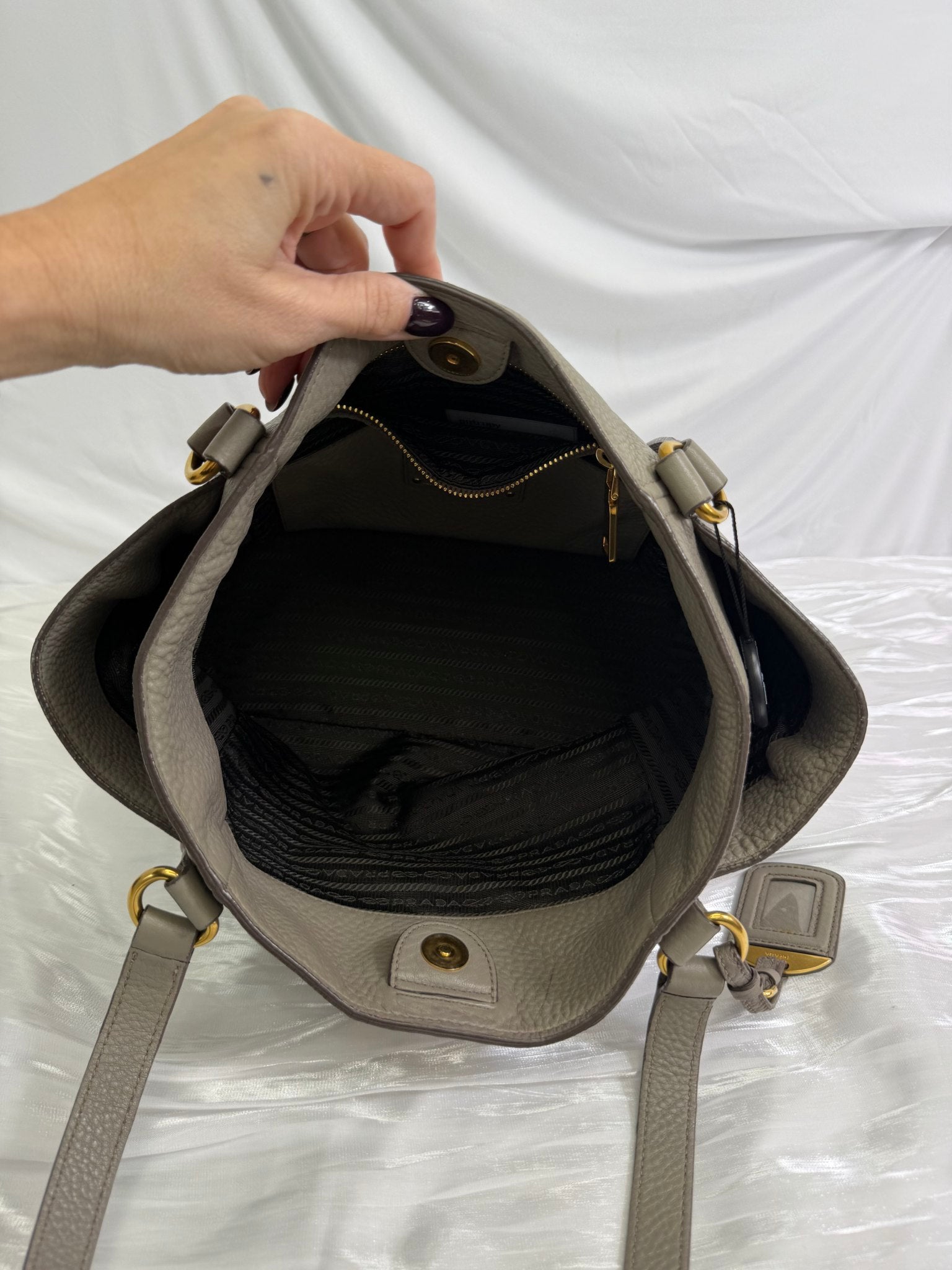Prada Grey Leather Tote Bag