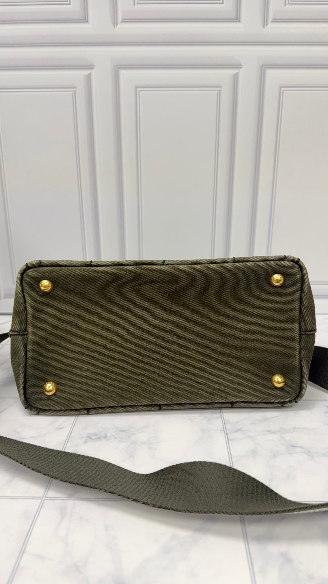 Prada Green Canvas Canapa Small Tote Bag