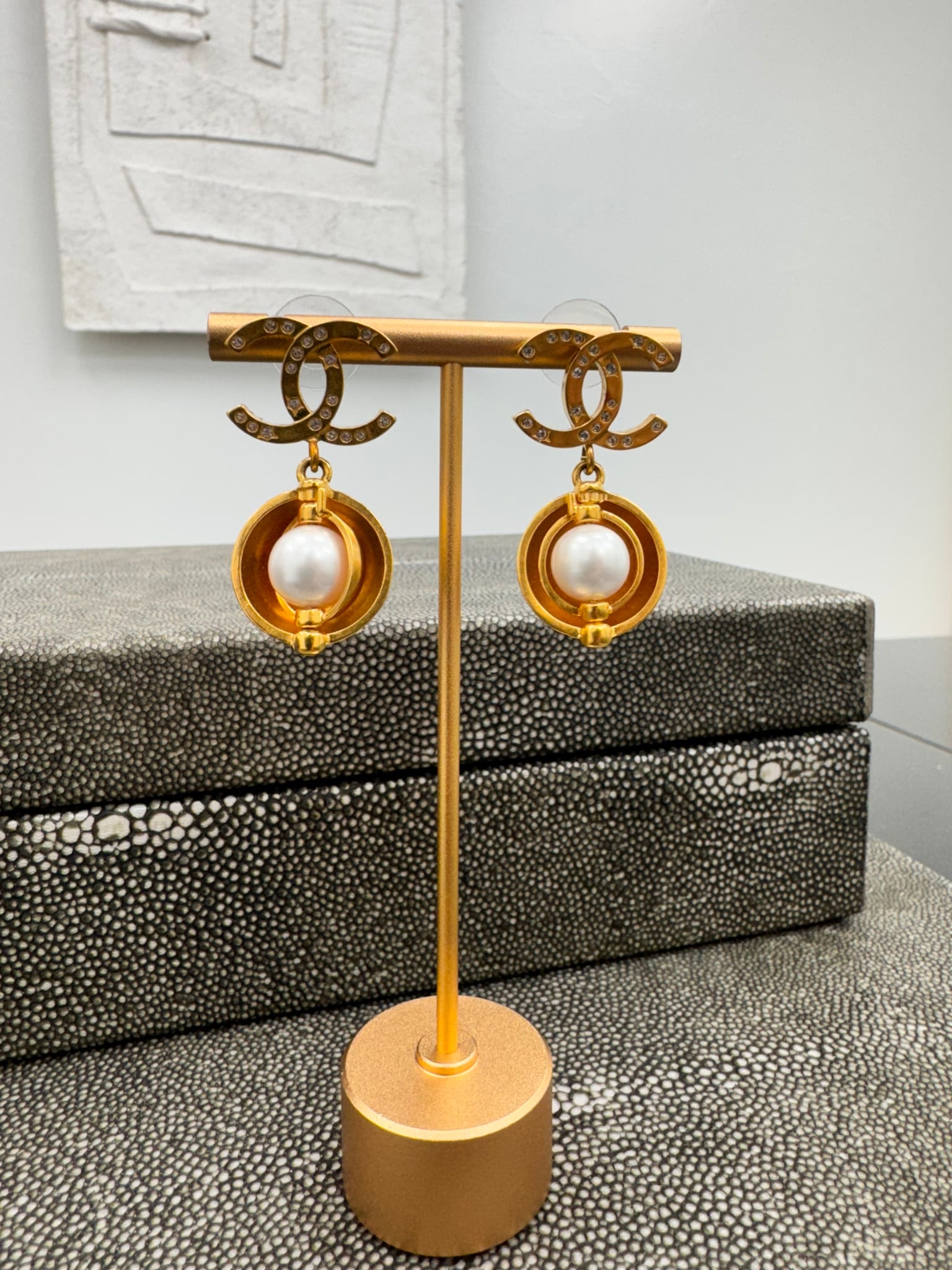 Chanel Gold Tone And Pearl Earrings