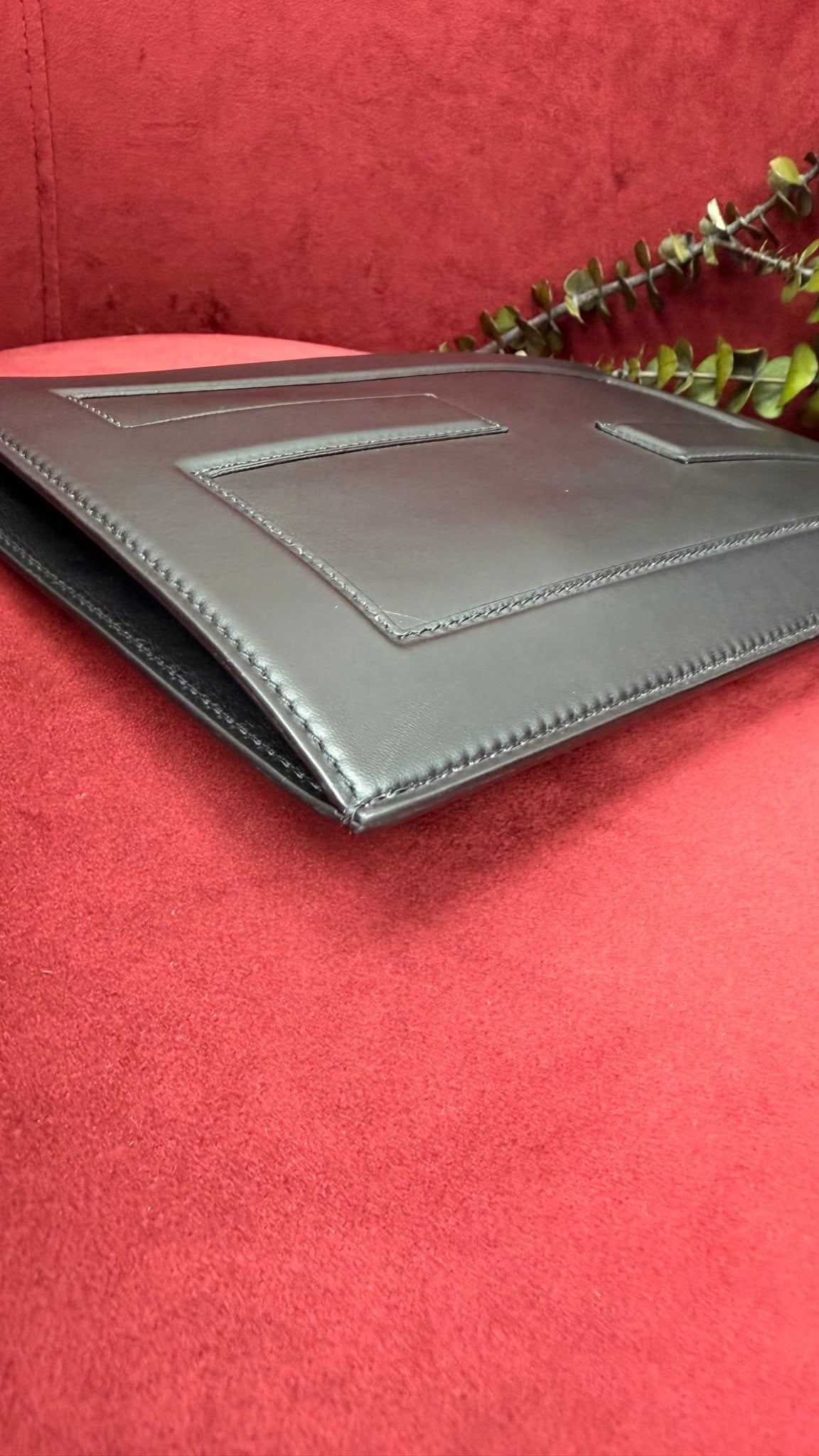 Fendi Black Leather Baguette Pouch