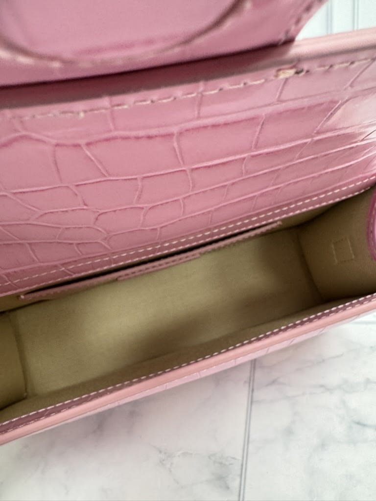 BRAND NEW - Jacquemus Pink Croc Embossed Le Grand Bambino Handbag