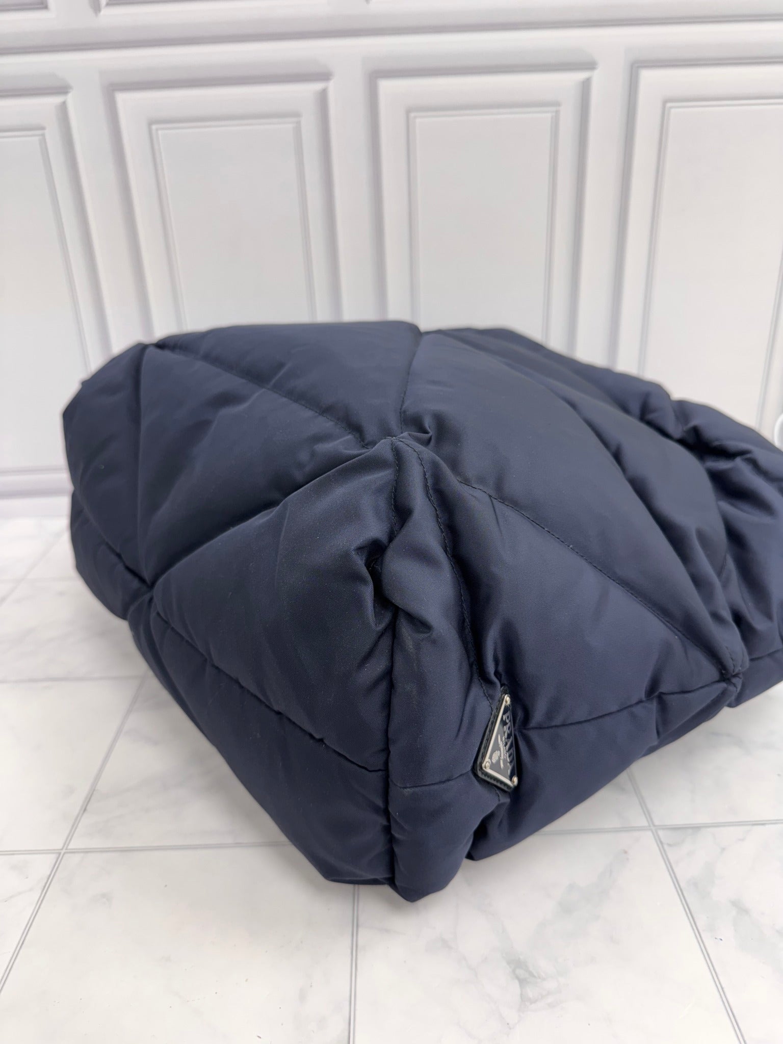 Prada Navy Blue Quilted Padded Nylon Large Tote Bag