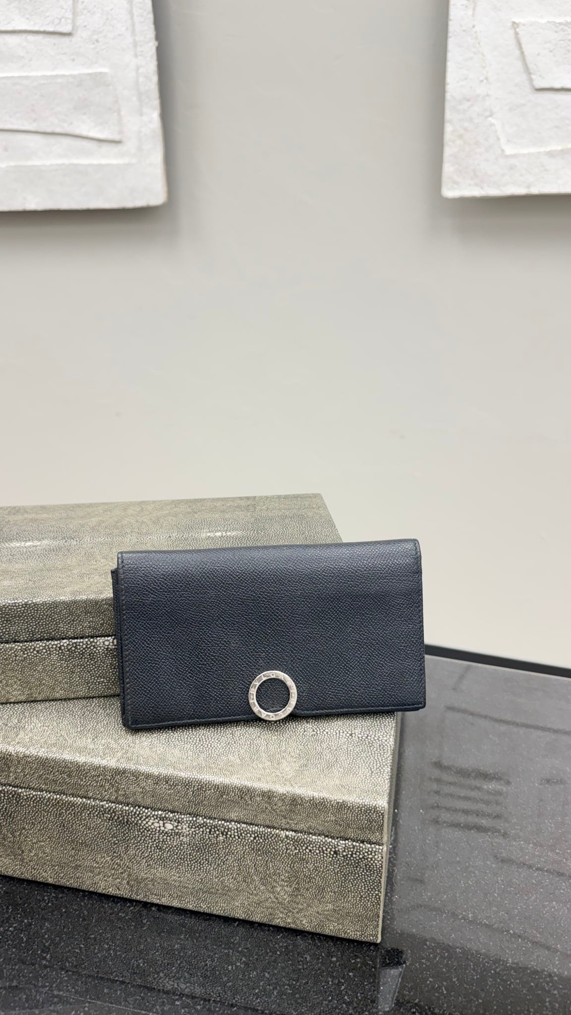 Bvlgari Black Pebbled Leather Long Wallet