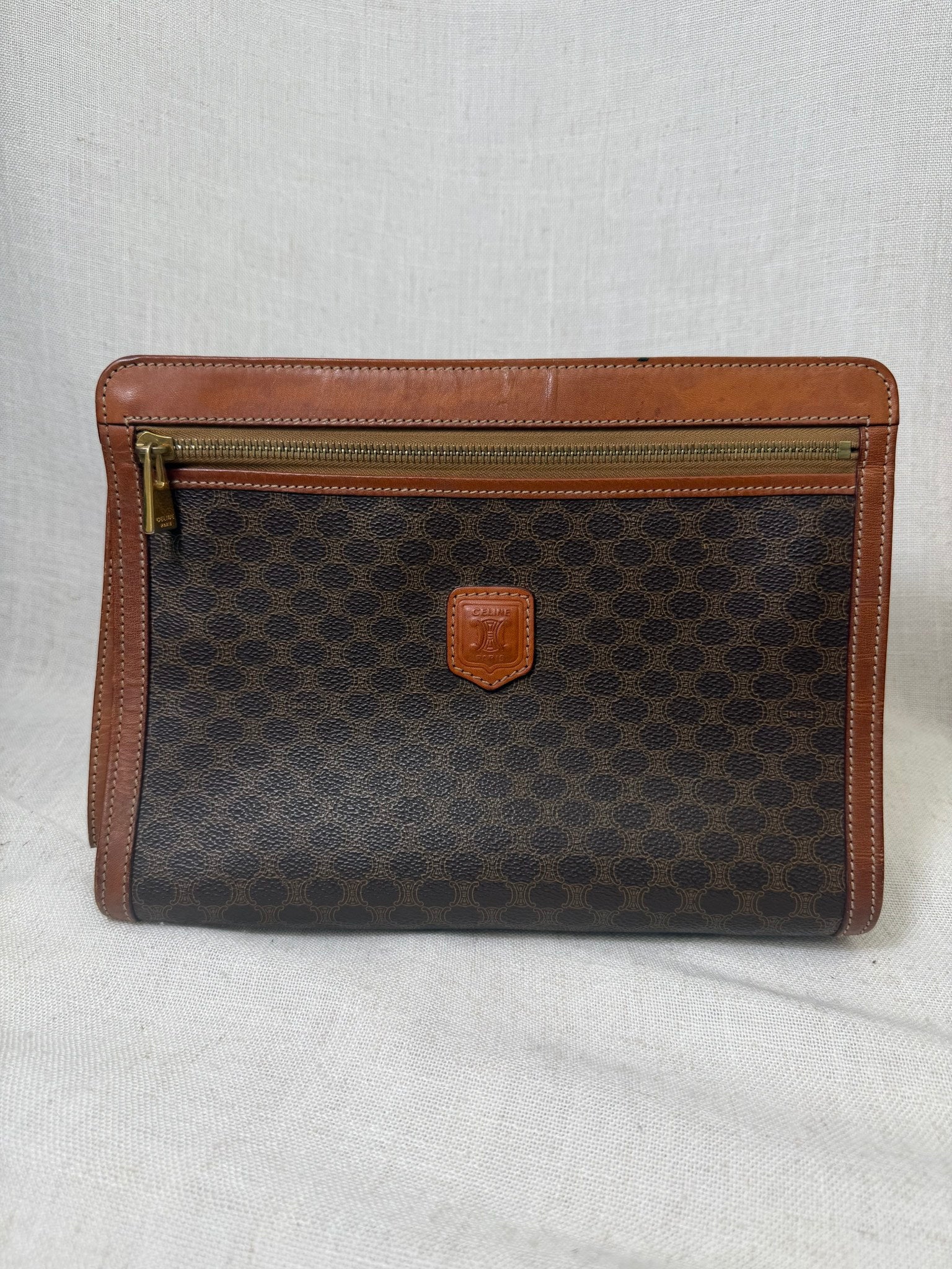 Celine Brown Canvas Macadam Travel Puch Bag