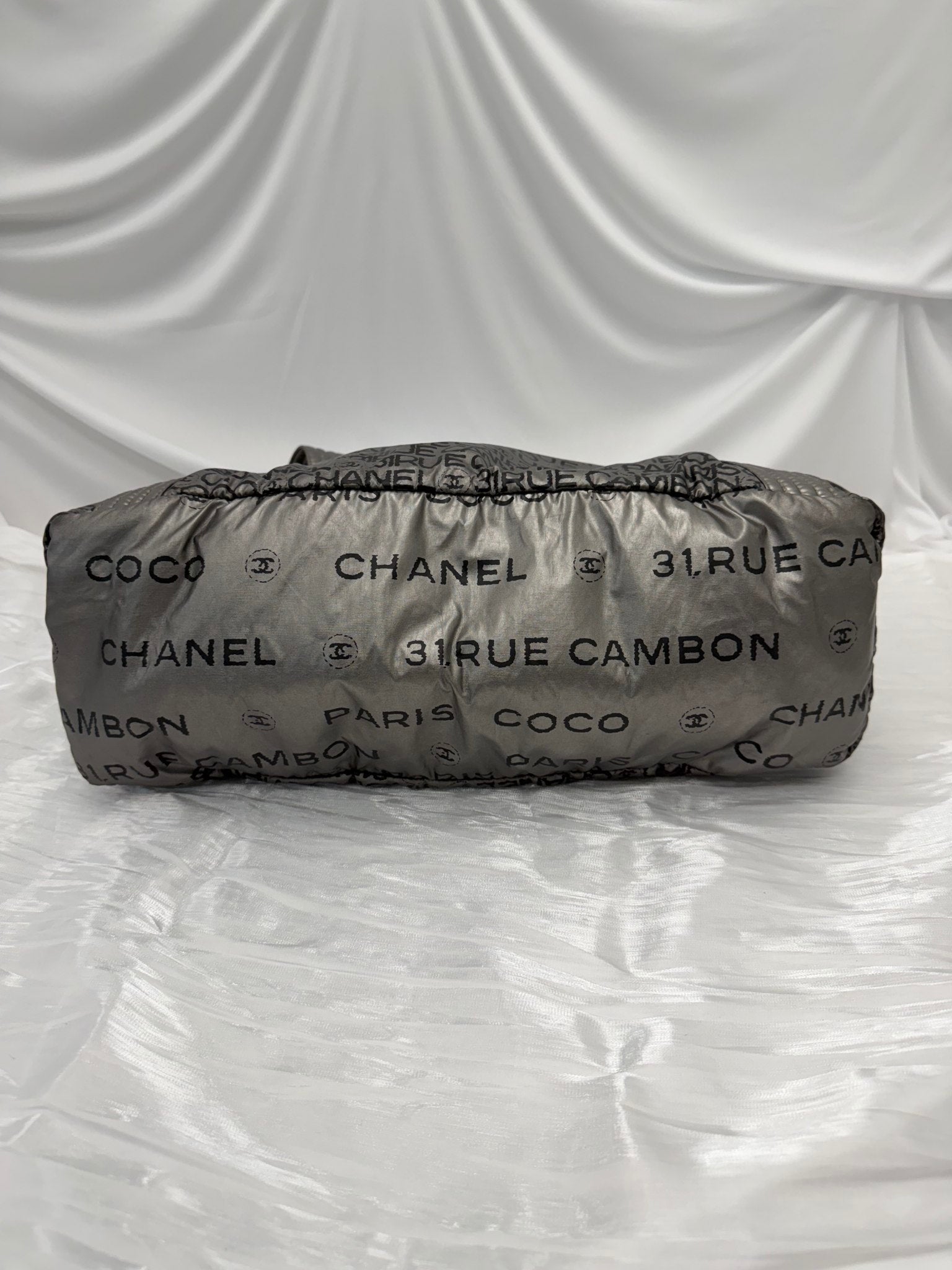 Chanel Silver Rue Cambon Paris Logo Bowler Bag