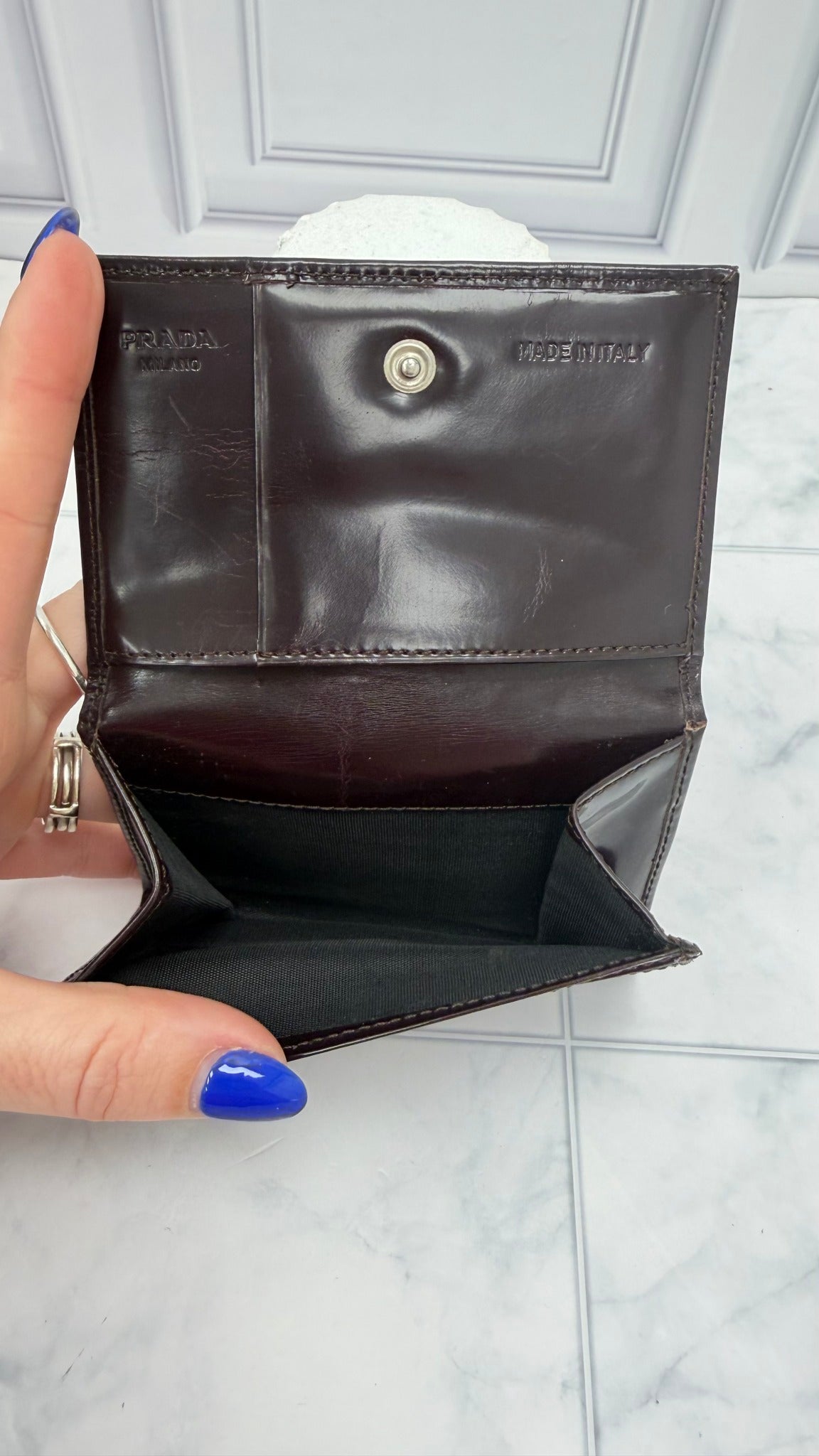 Prada Brown Patent Leather Card Case