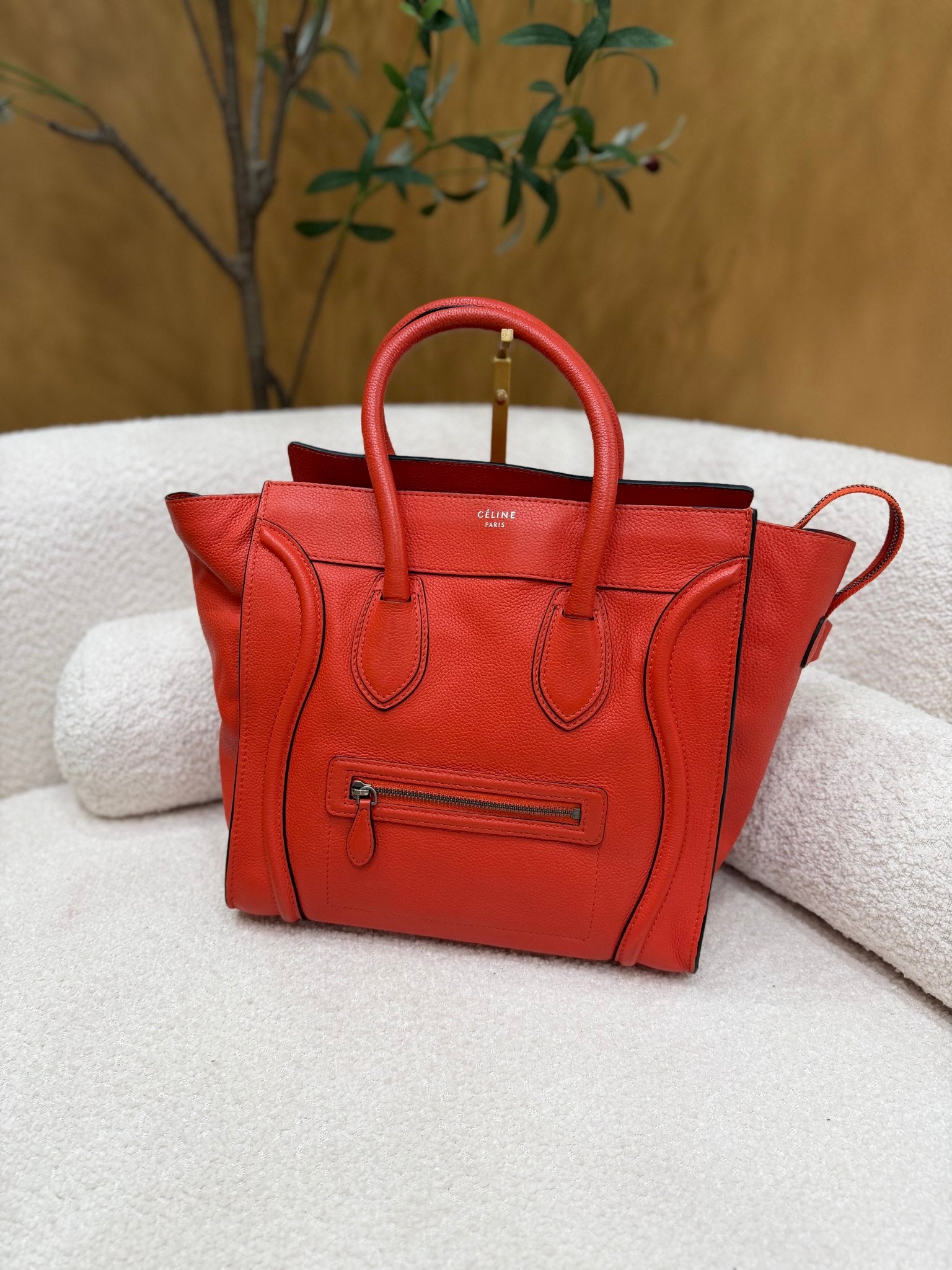 Celine Orange Leather Mini Luggage Handbag