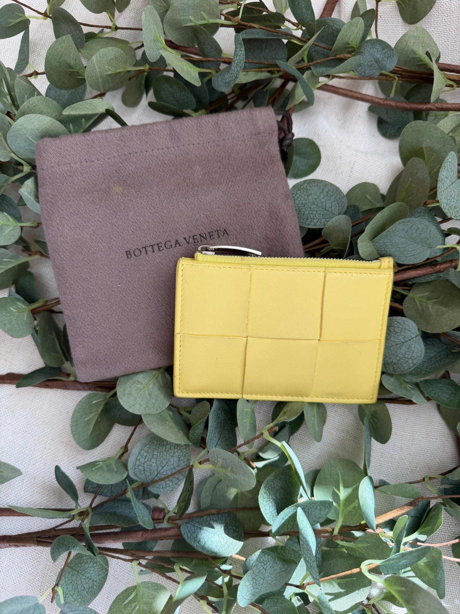 Bottega Veneta Yellow Leather Cassette Zipped Card Holder