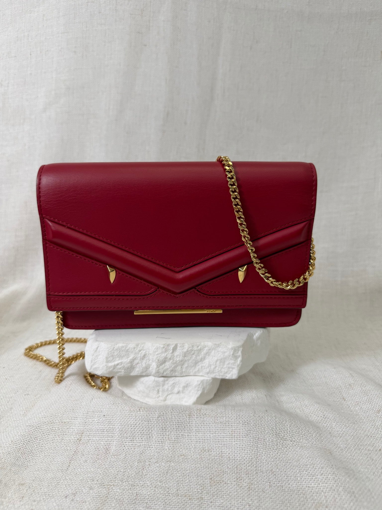 Fendi Bugs Red Leather Wallet On Chain