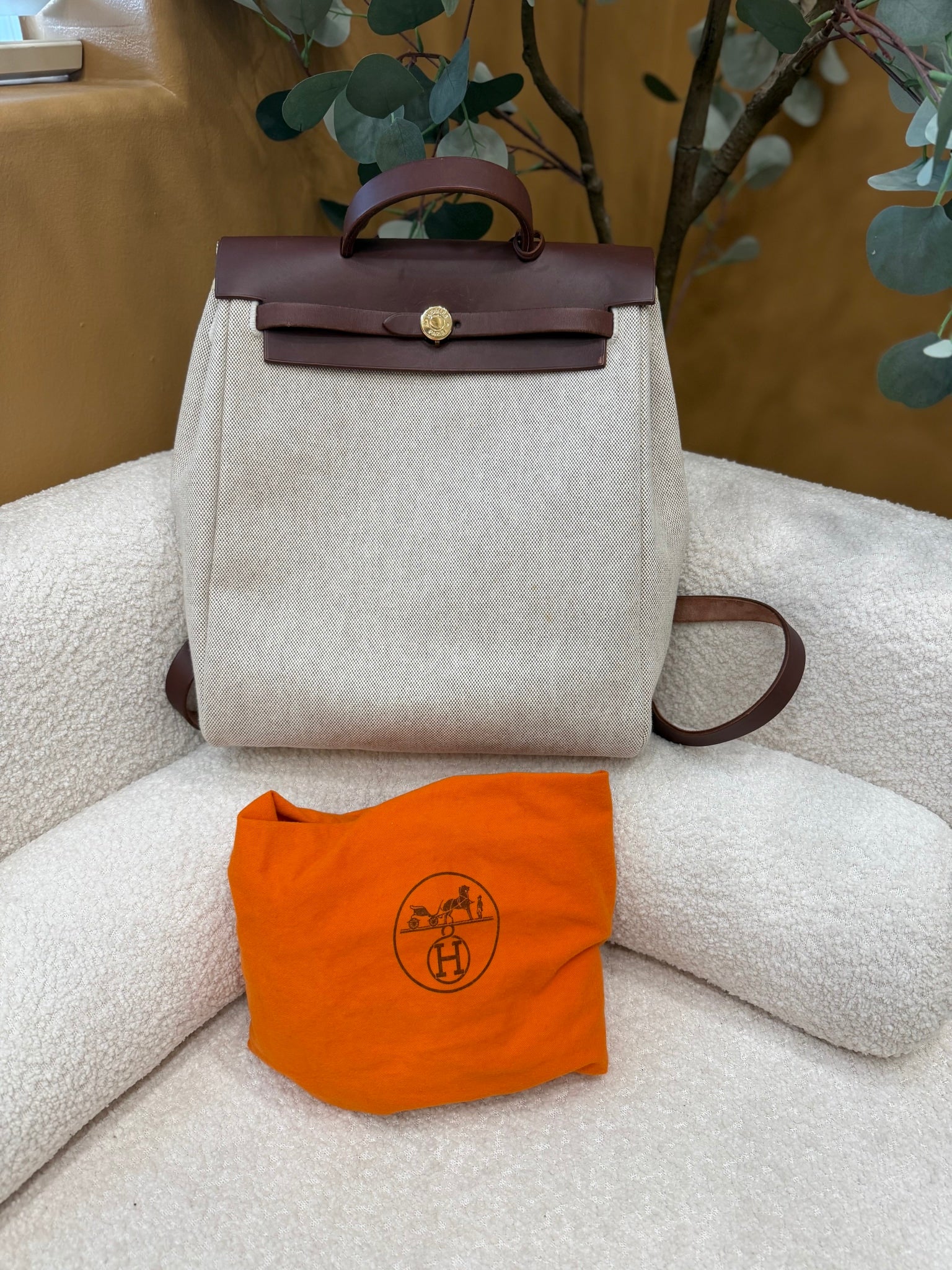 Hermes Tan Canvas Herbag Backpack