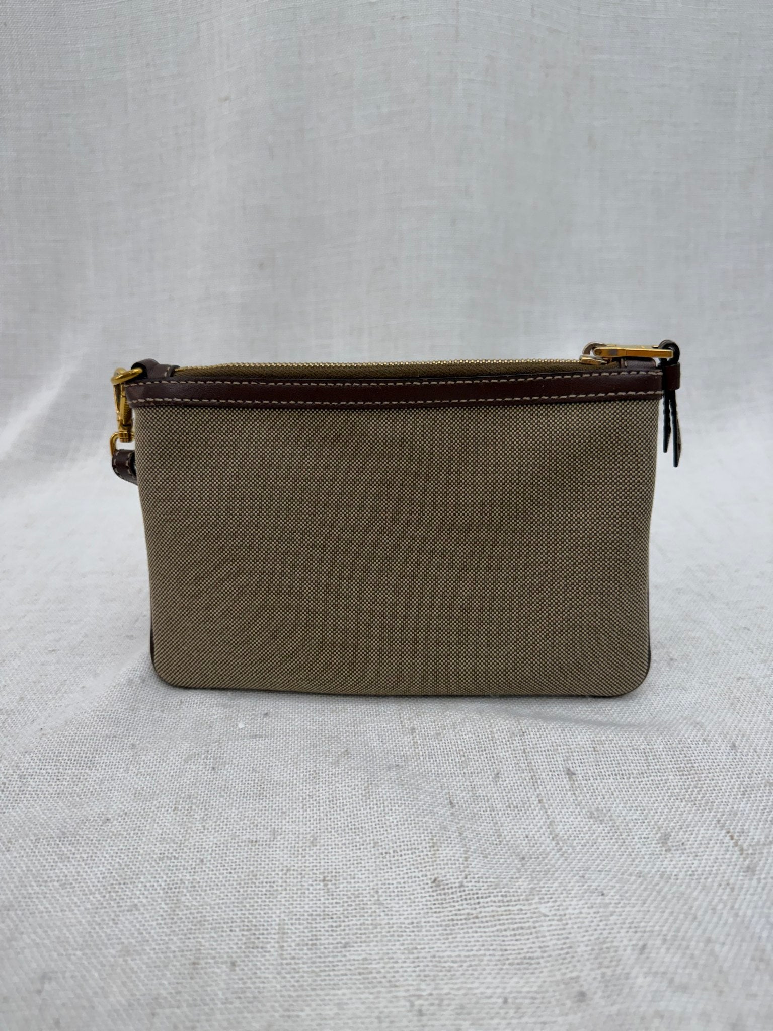 Prada Brown Canvas Canapa Wristlet Pouch