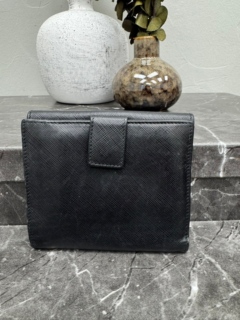 Salvatore Ferragamo Black Saffiano Leather Compact Wallet