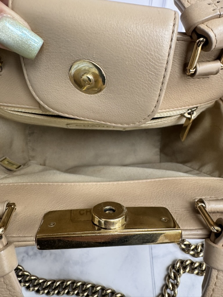 Chanel Beige Matelasse Label Click Small Shopping Tote Bag
