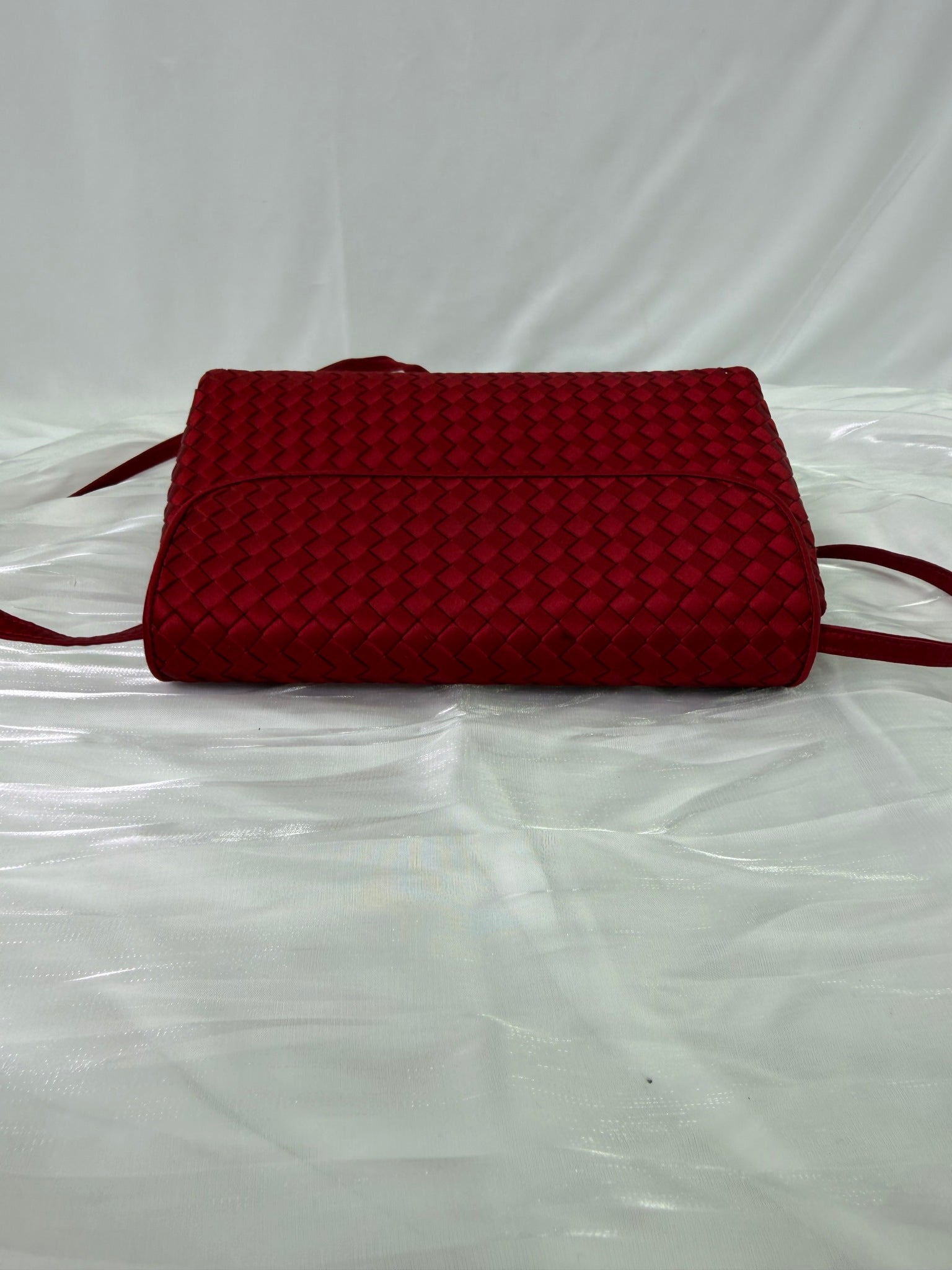 Bottega Veneta Red Satin Intrecciato Shoulder Bag