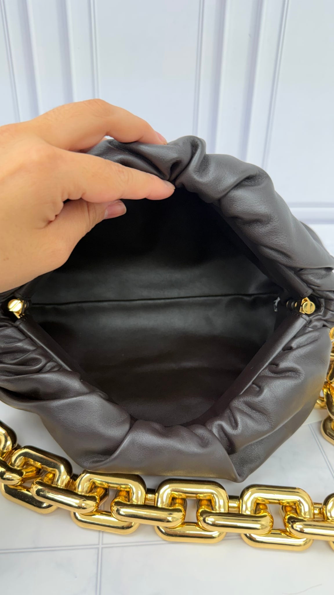 LIKE NEW - Bottega Veneta Brown Lambskin Leather The Chain Pouch Shoulder Bag