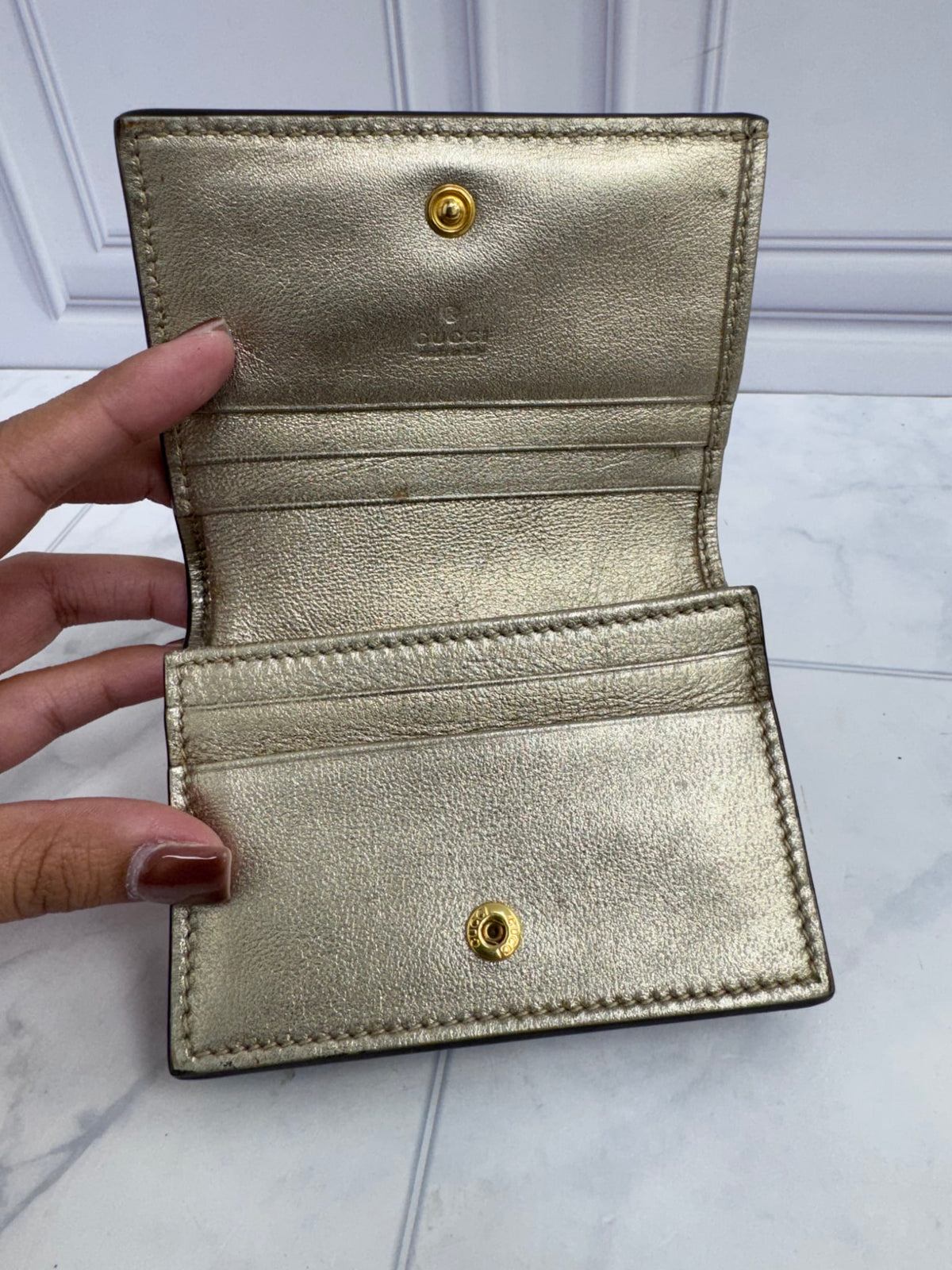 Gucci Gold Lizard Embossed Leather GG Marmont Compact Wallet