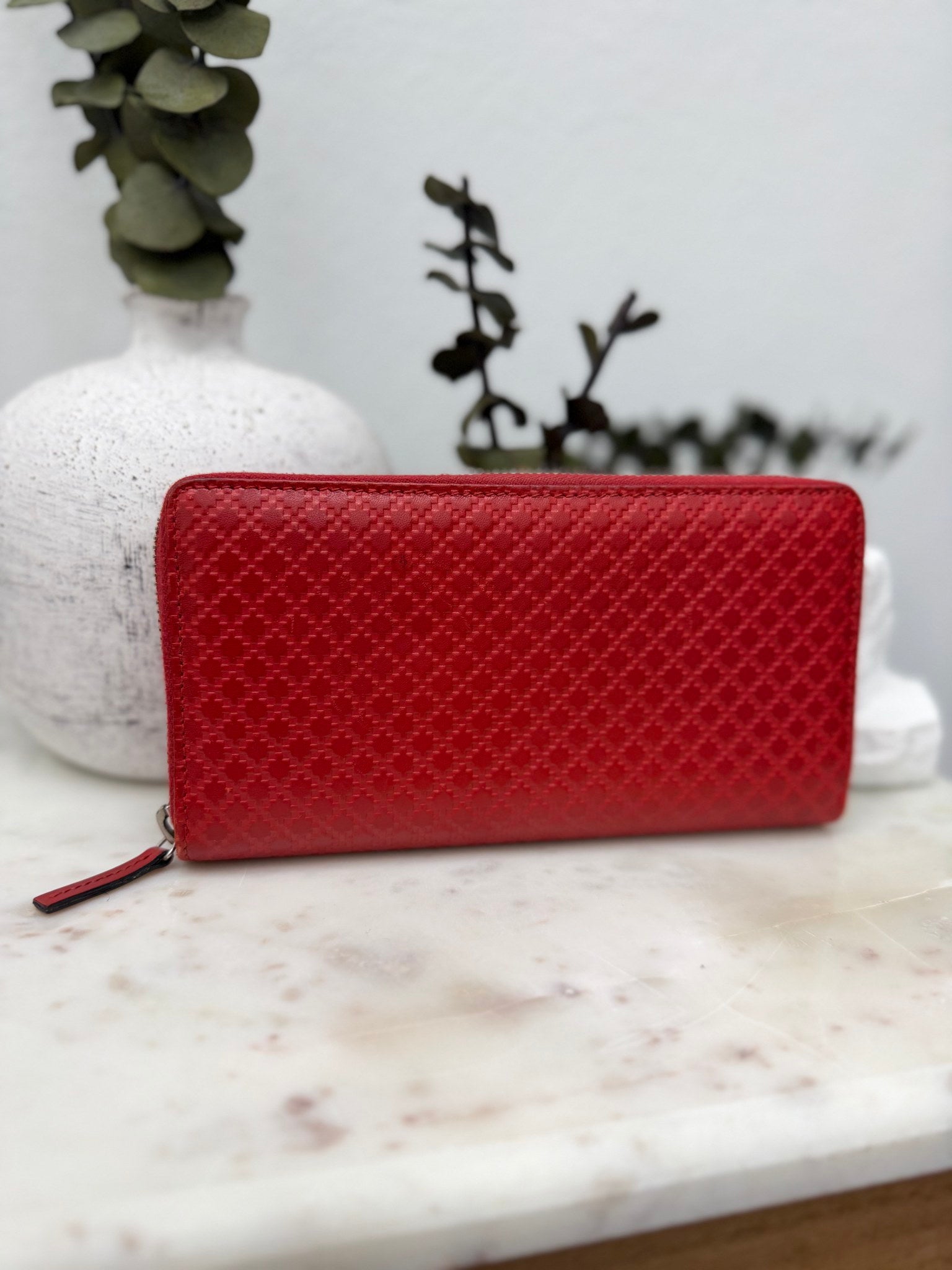 Gucci Red Diamante Leather Zippy Wallet