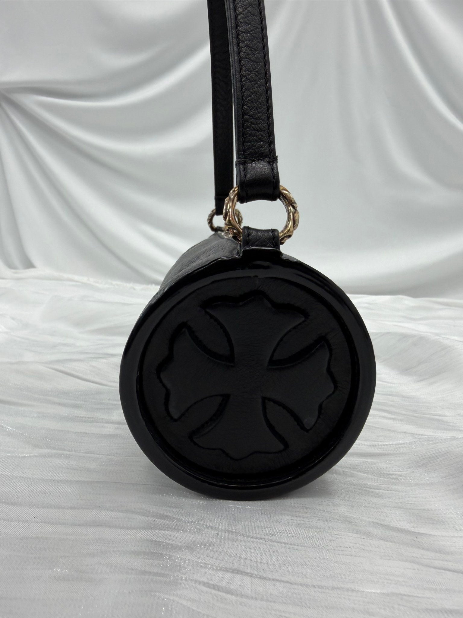 BRAND NEW- Chrome Hearts Black Leather Grinds Cemetery Cross Tube Bag