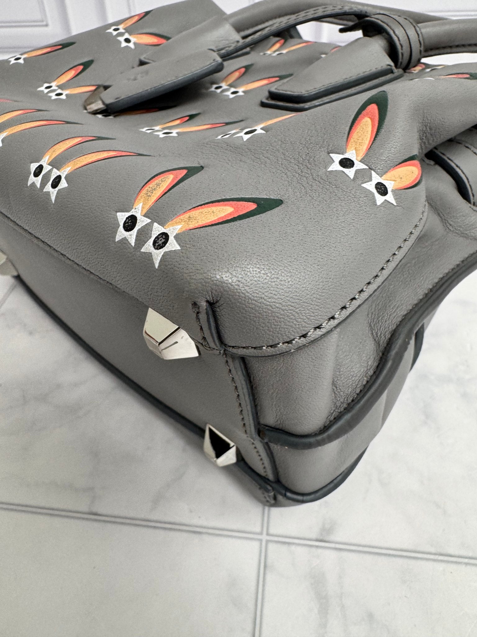 MCM Grey Leather Star Eyed Bunny Mini Tote Bag
