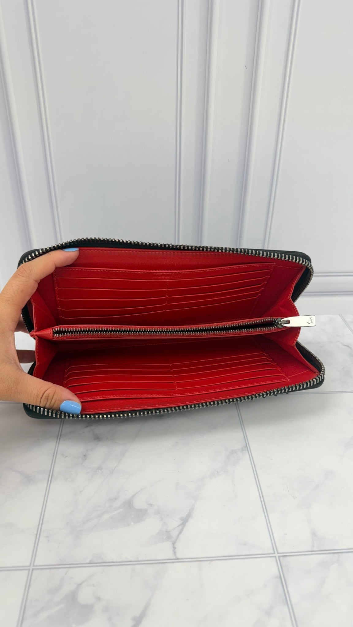 Christian Louboutin Black Leather Panettone Spiked Travel Case Zippy XL Wallet