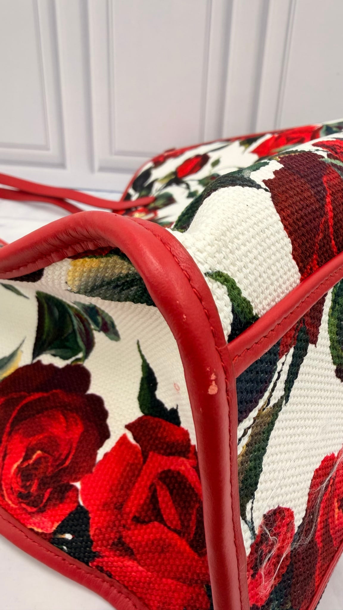 Dolce & Gabbana Red Floral Large Sicily Shopper Tote Bag