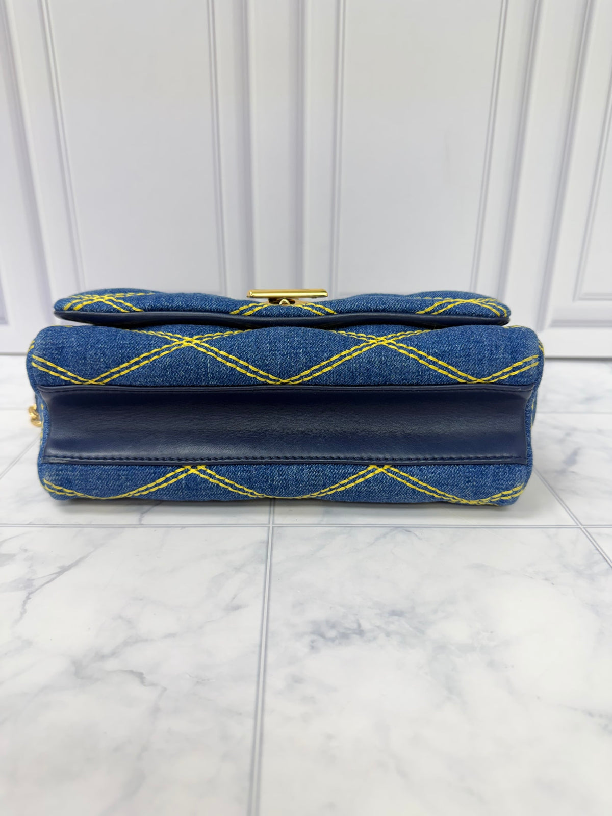 Louis Vuitton Blue Denim Yellow Stitching GO-14 PM Malletage Chain Shoulder Bag