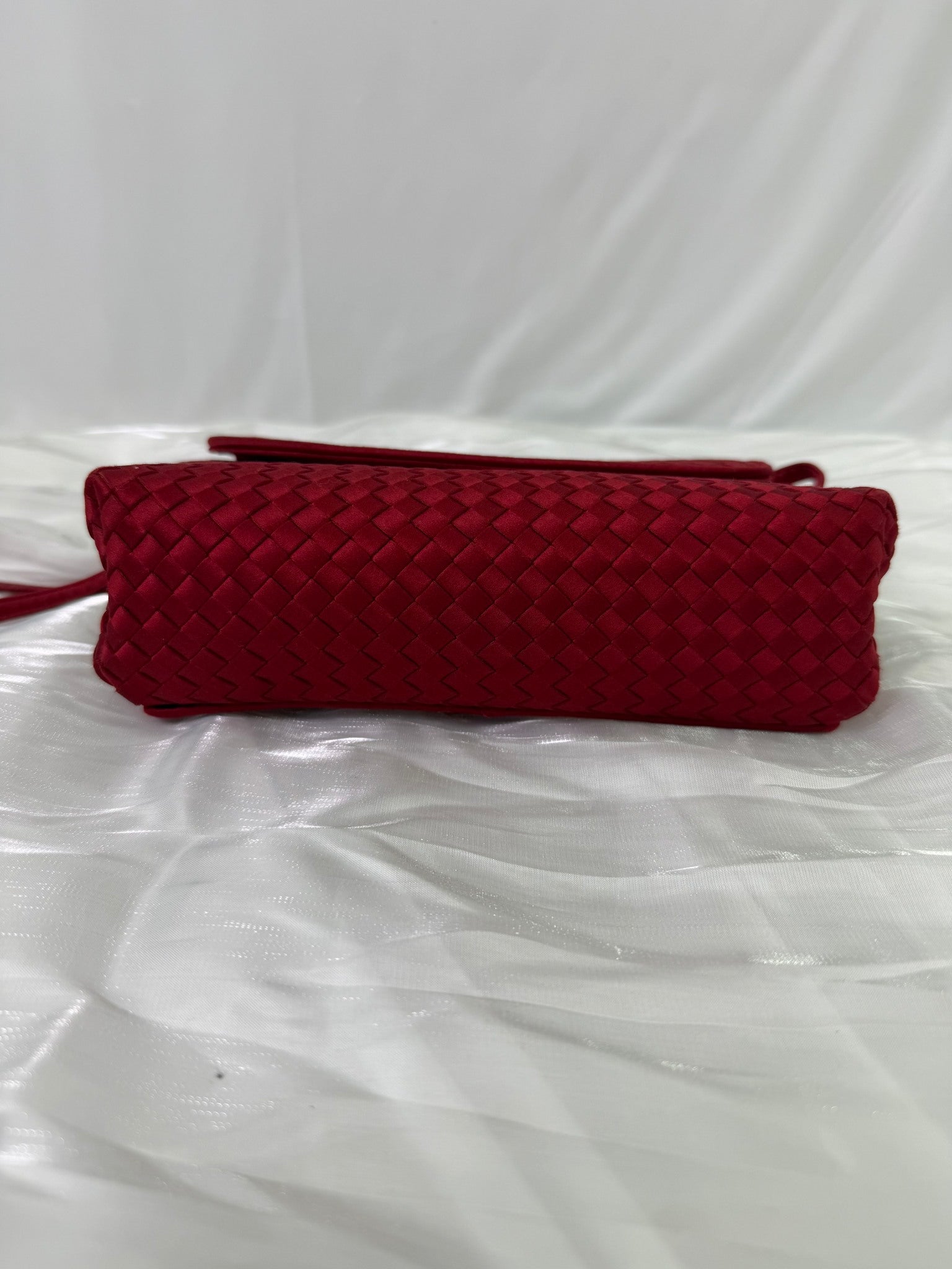 Bottega Veneta Red Satin Intrecciato Shoulder Bag
