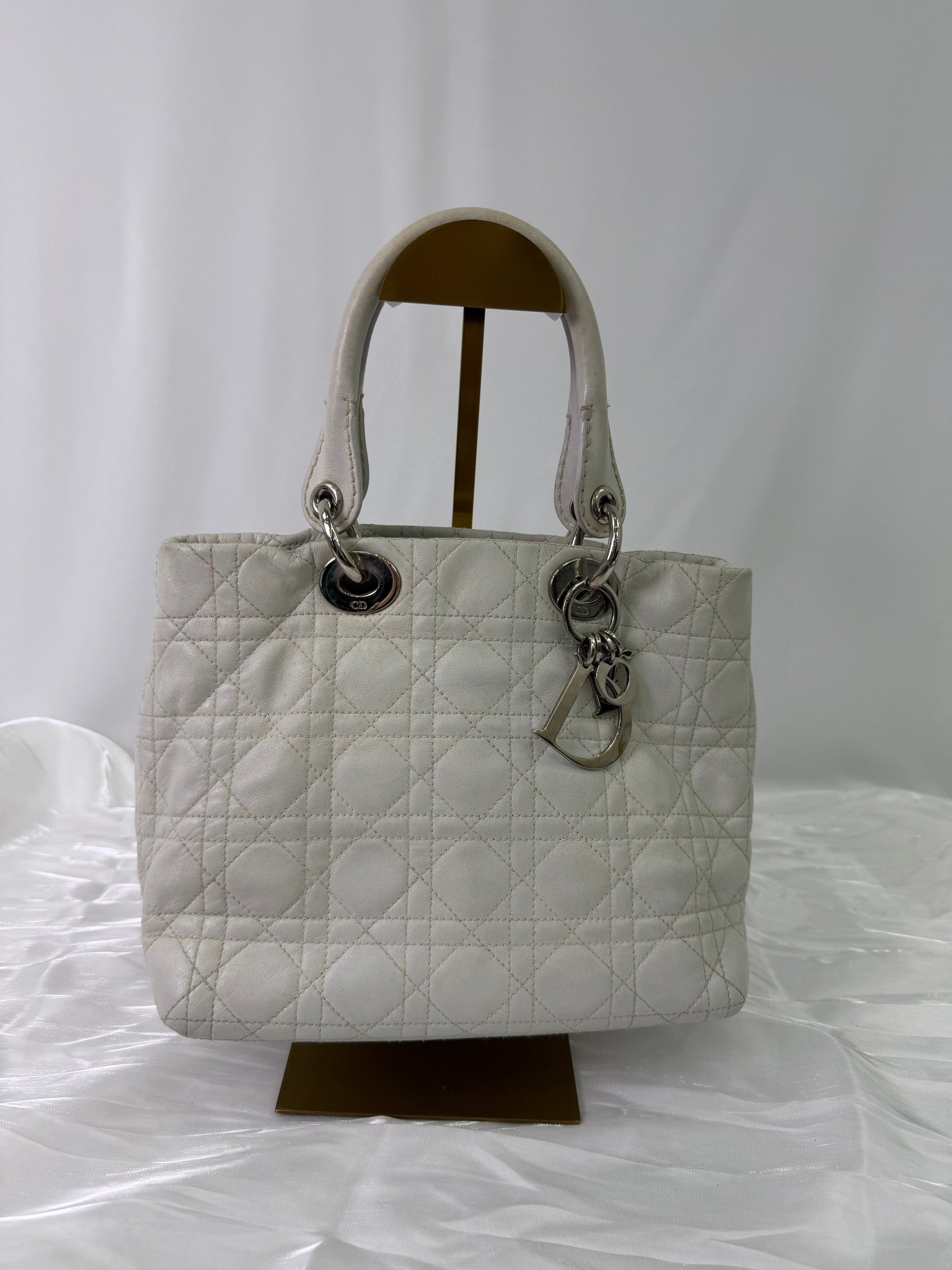 Christian Dior White Leather Lady Dior Bag