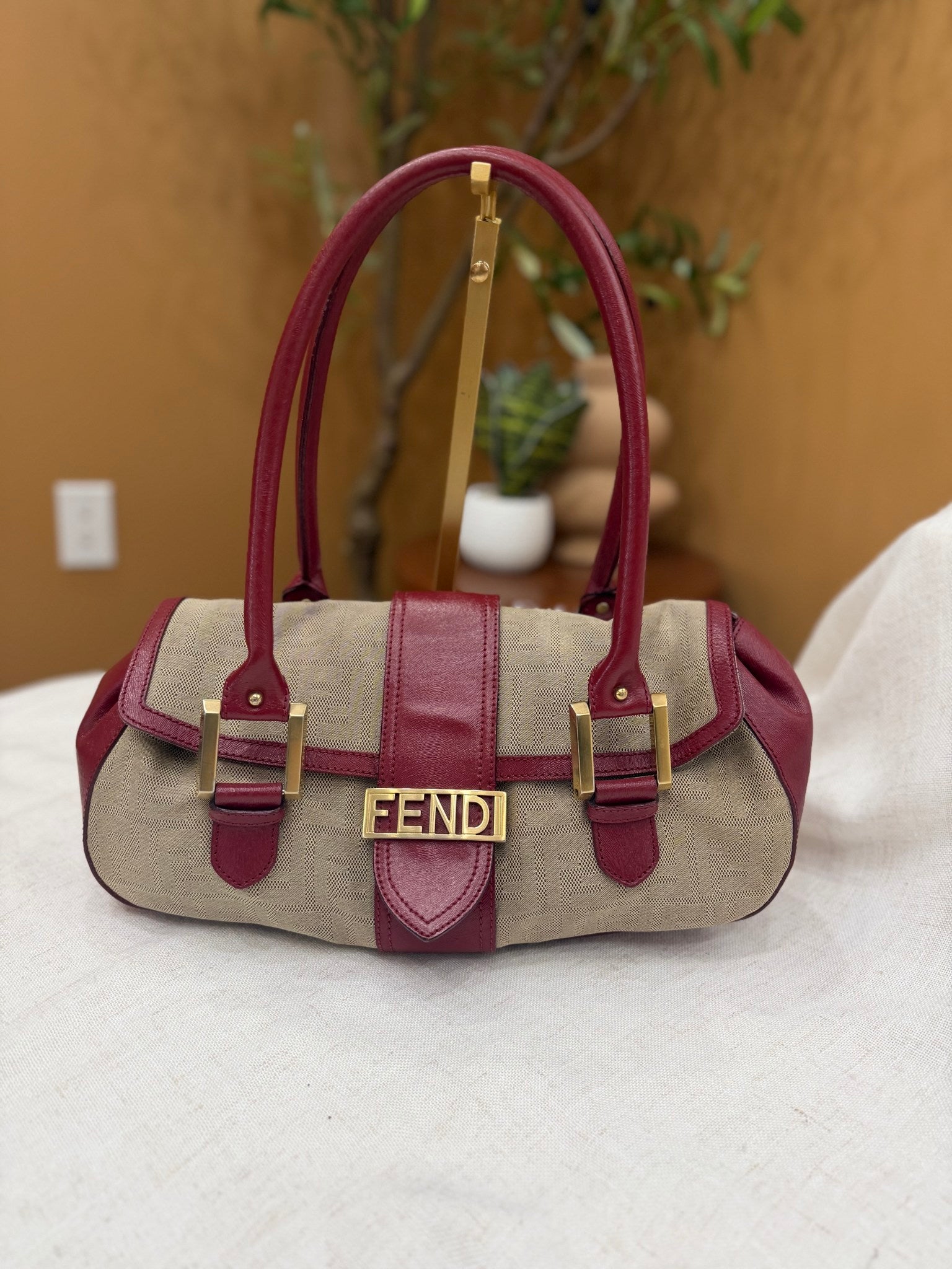 Fendi Tan Canvas Vintage Zucca FF Shoulder Bag
