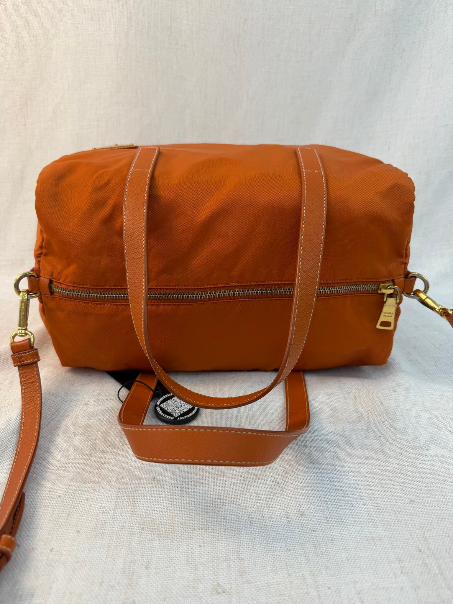 Prada Orange Nylon Boston Two Way Bag
