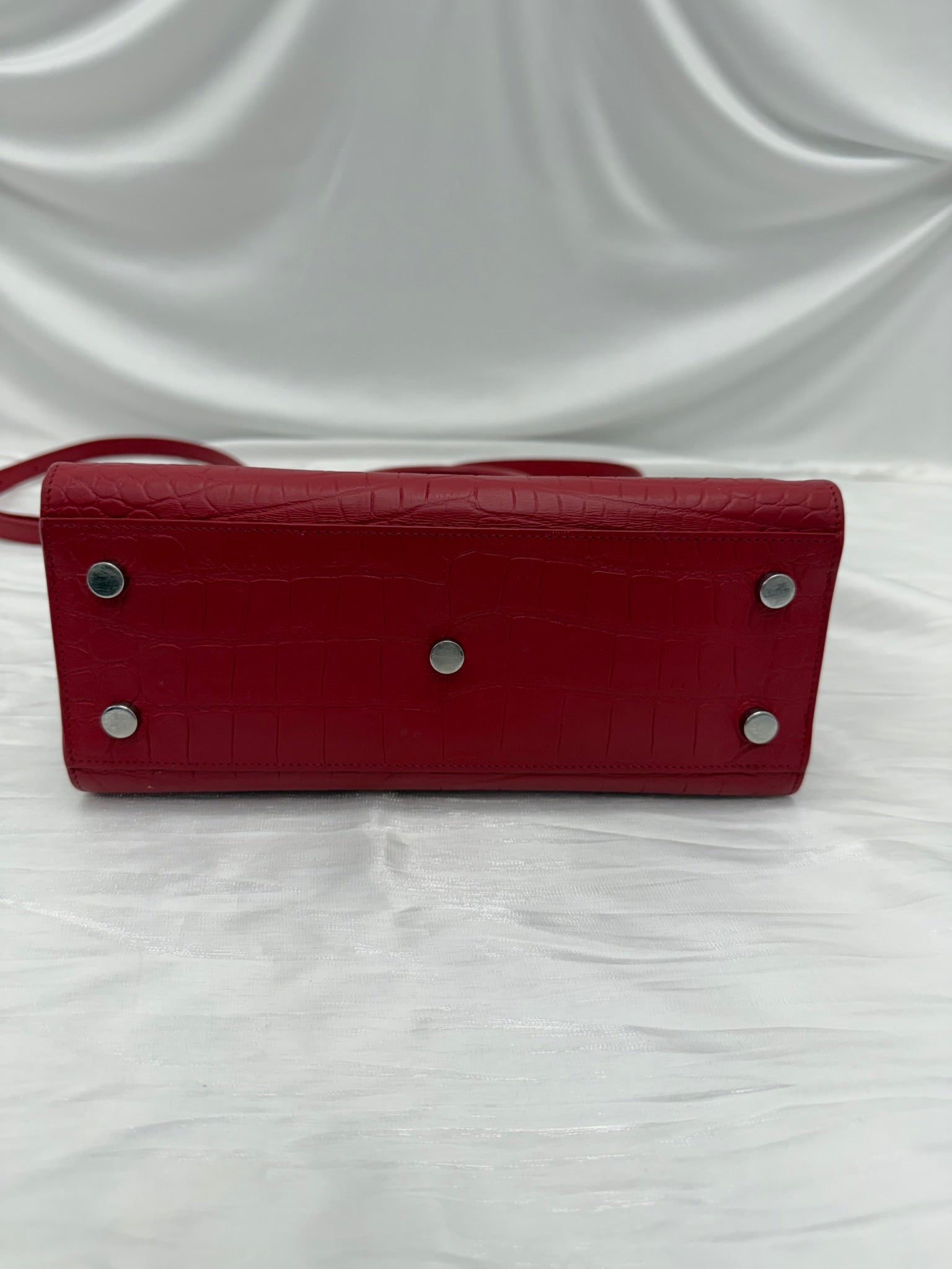 Saint Laurent YSL Red Croc Embossed Baby Sac de Jour Tote