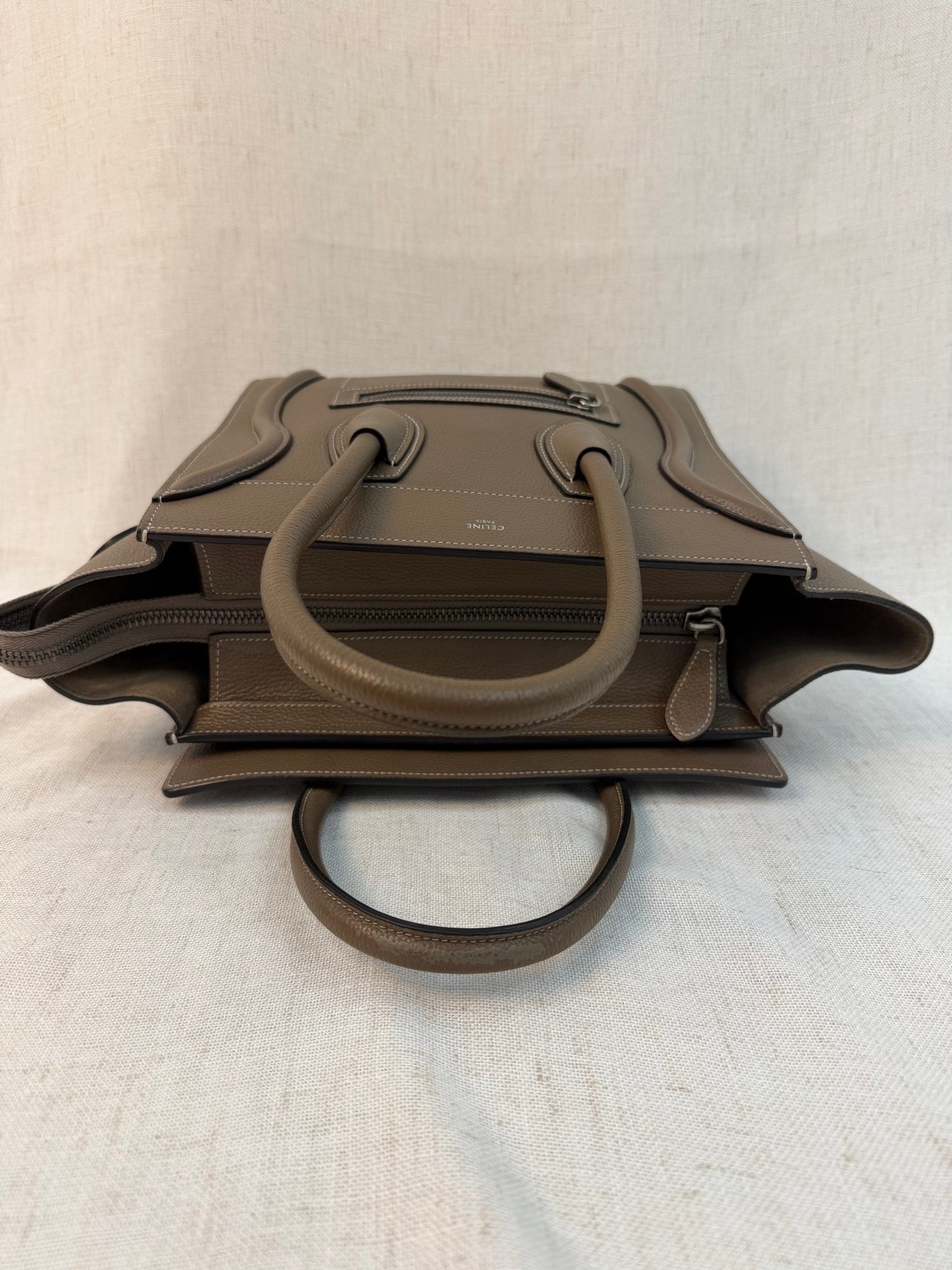 Celine Taupe Leather Micro Luggage Handbag