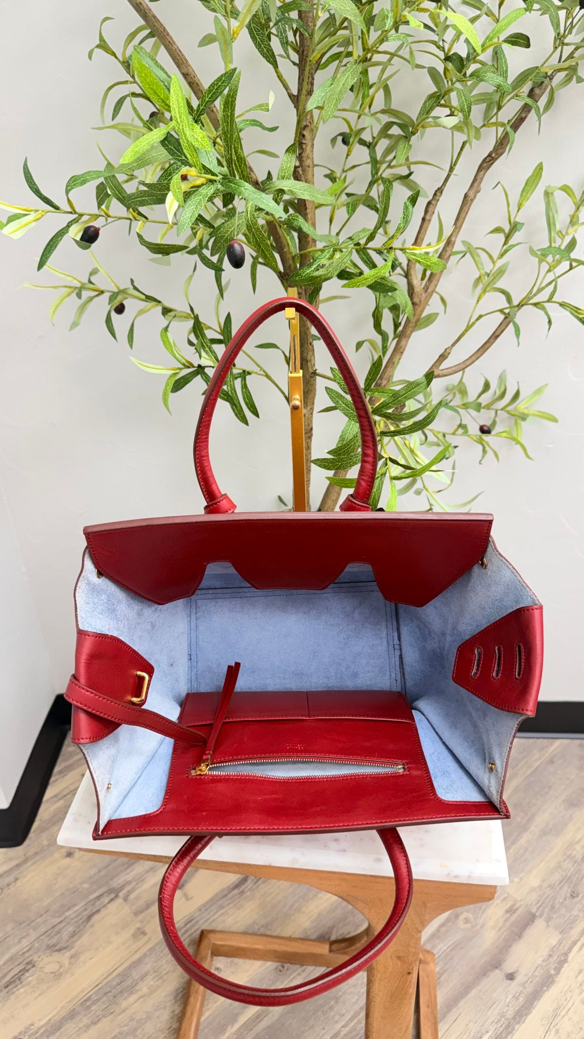 Celine Red Leather Tie Knot Small Tote Bag