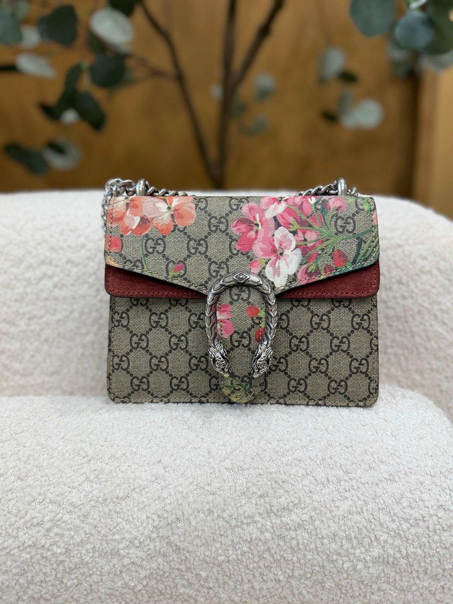 Gucci GG Supreme Pink Blooms Mini Dionysus Bag