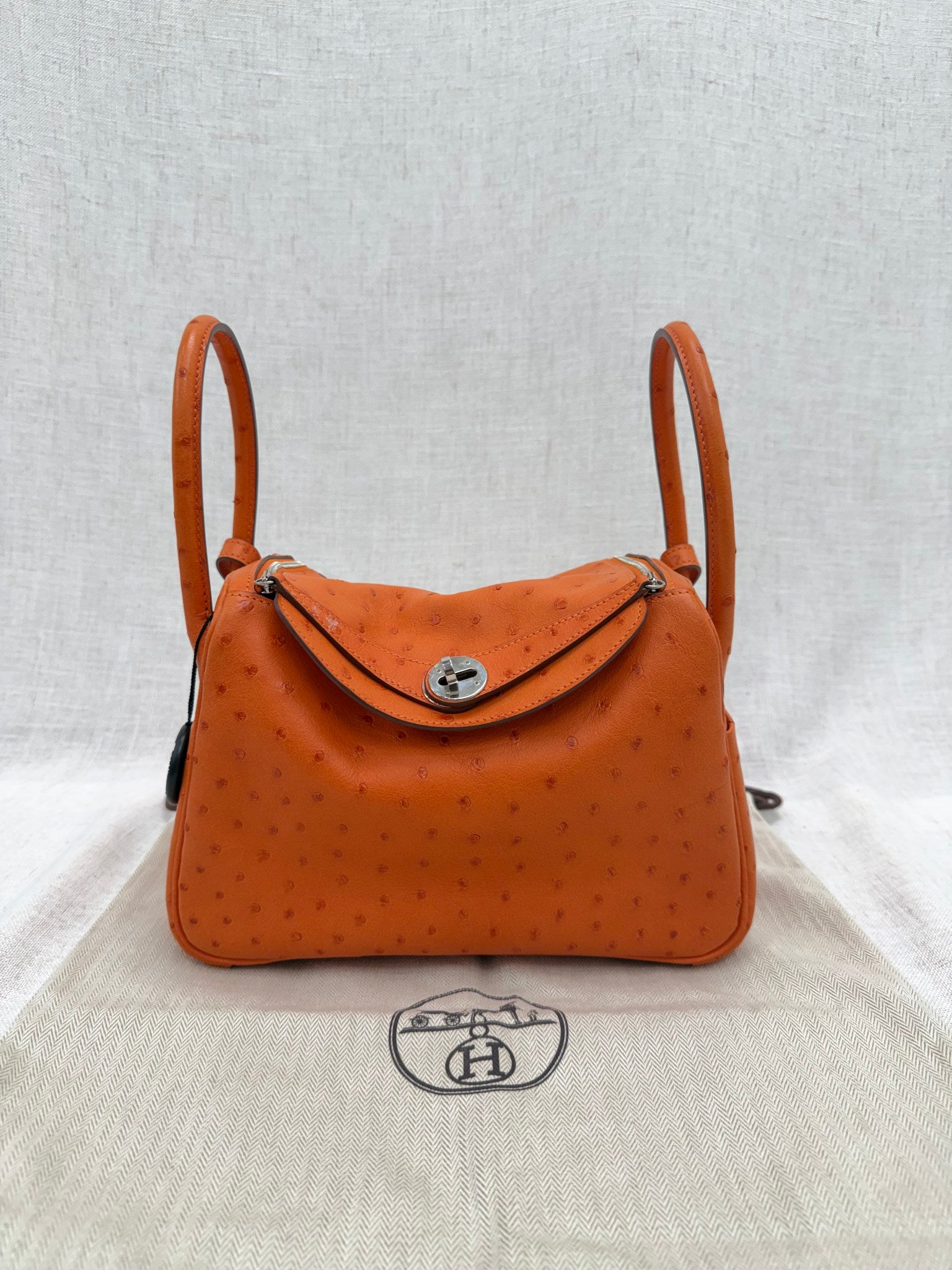 Hermes Tangerine Ostrich Leather Lindy 26
