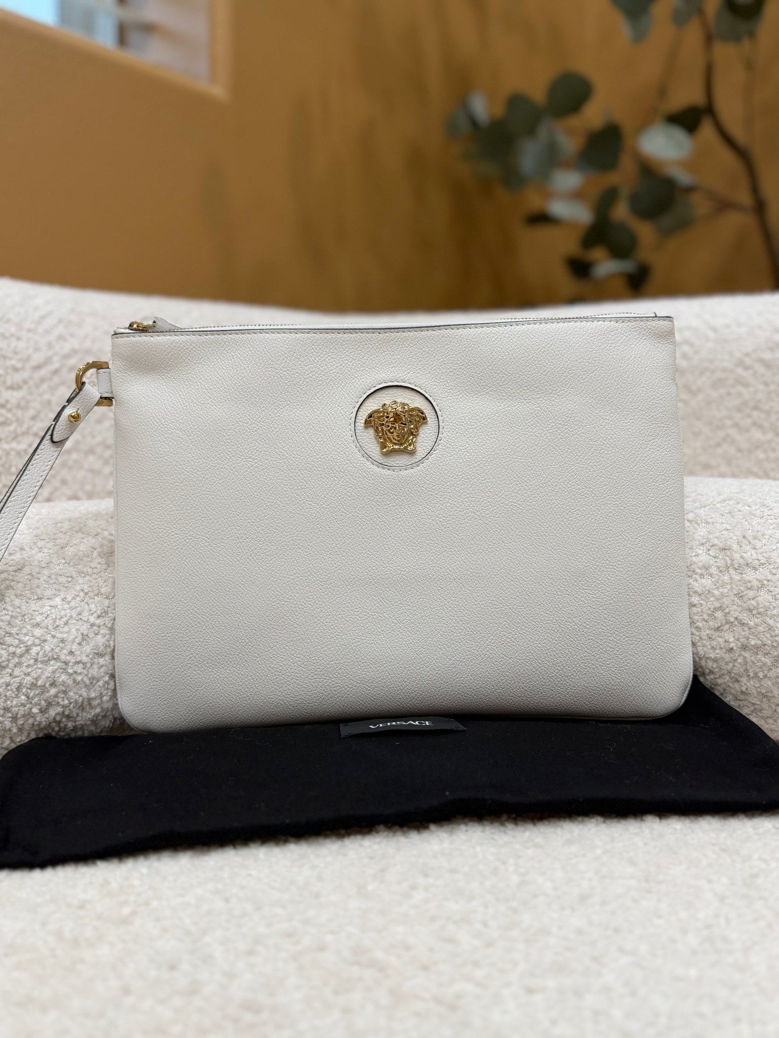 Versace White Leather Pouch With Strap
