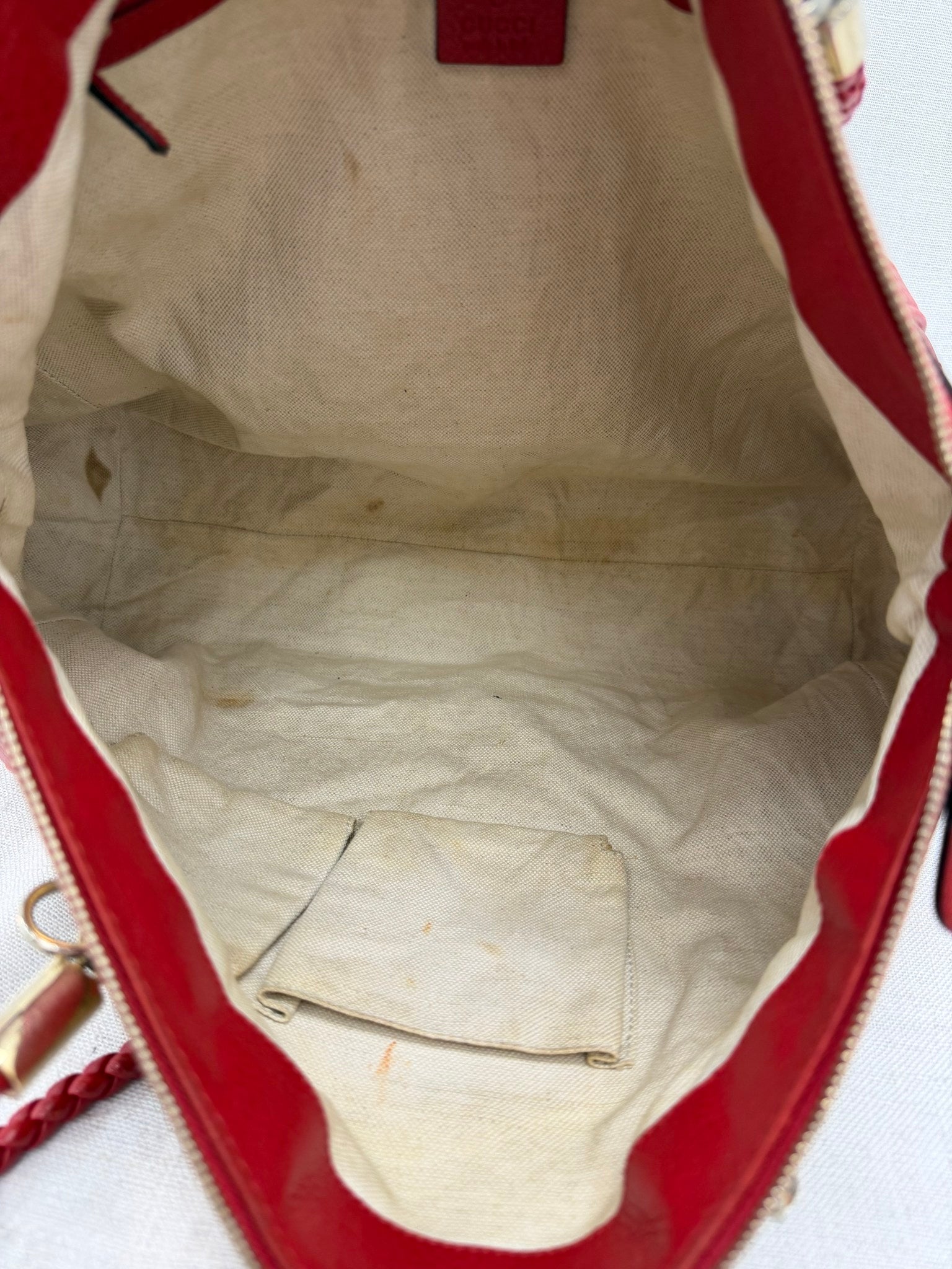 Gucci GG Canvas & Red Leather Bella Shoulder Tote