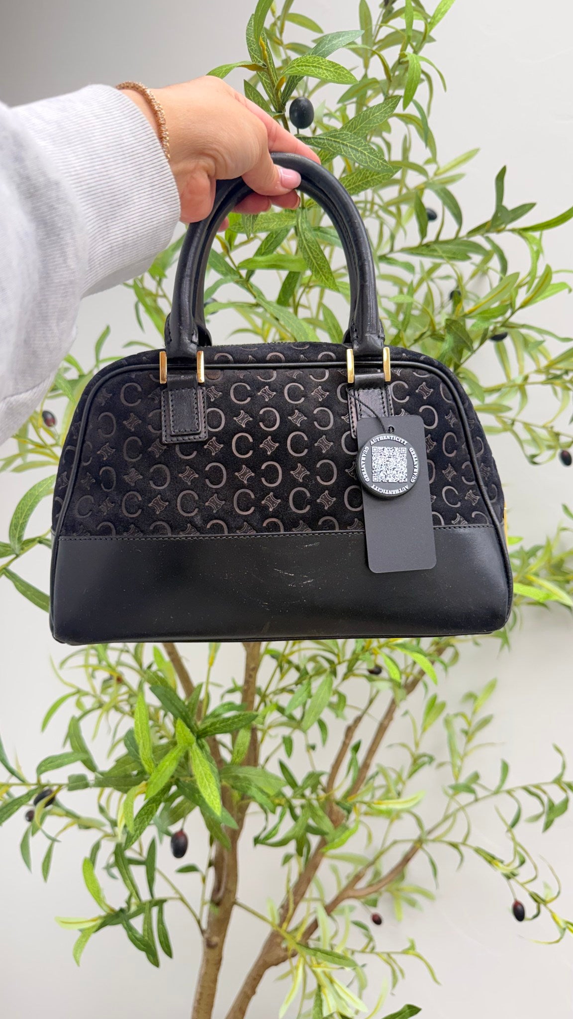 Celine Vintage Black Suede Leather C Macadam Handbag