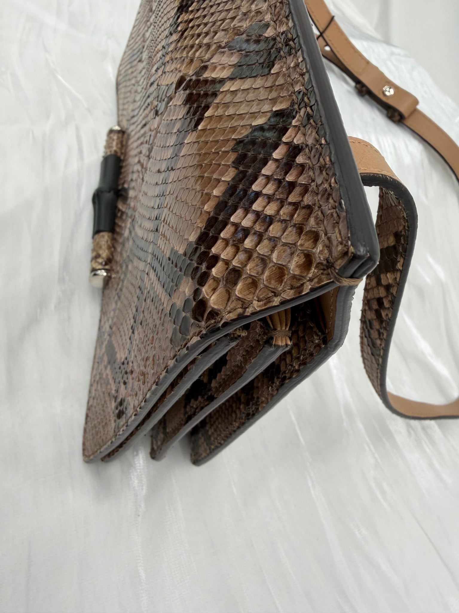 Gucci Brown Python Bamboo Shoulder Bag
