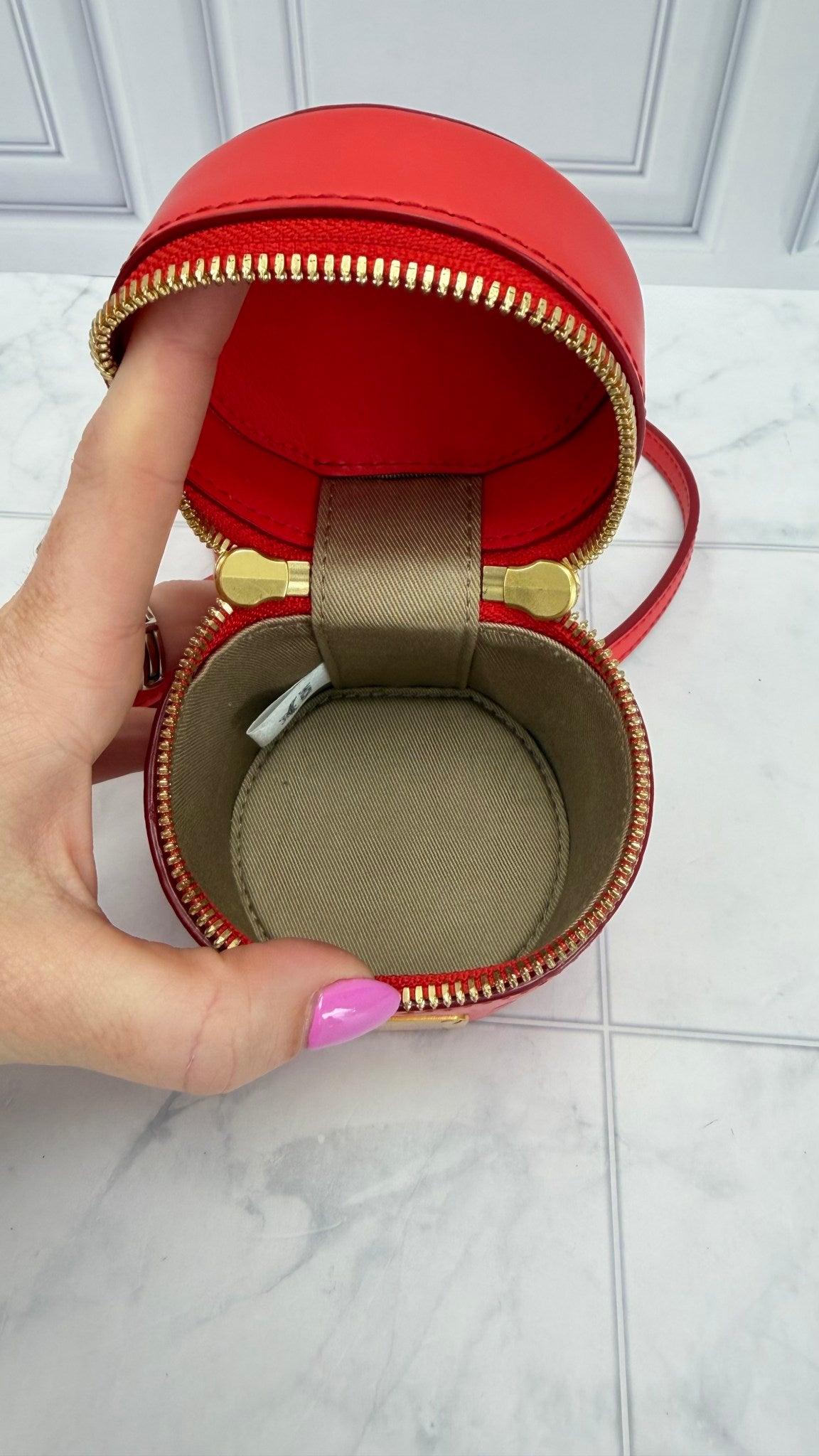 MCM Dark Coral Embossed Leather 2way Cylinder Bag