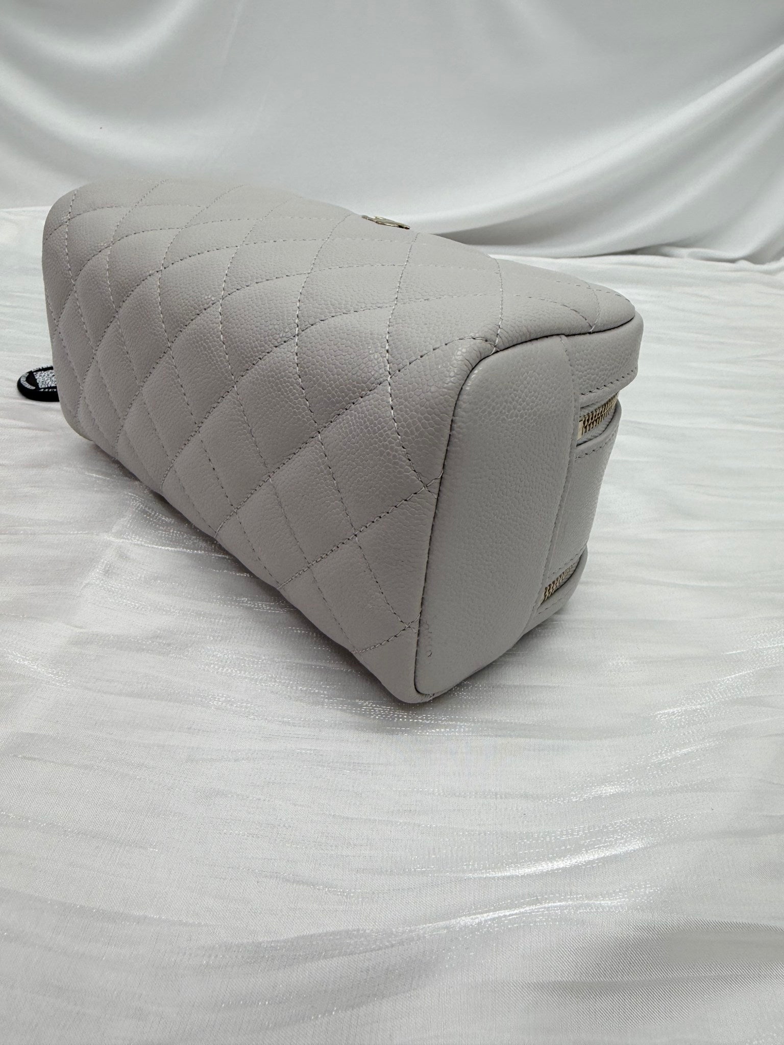 BRAND NEW- Chanel Gray Quilted Caviar Double Zip Cosmetic Case