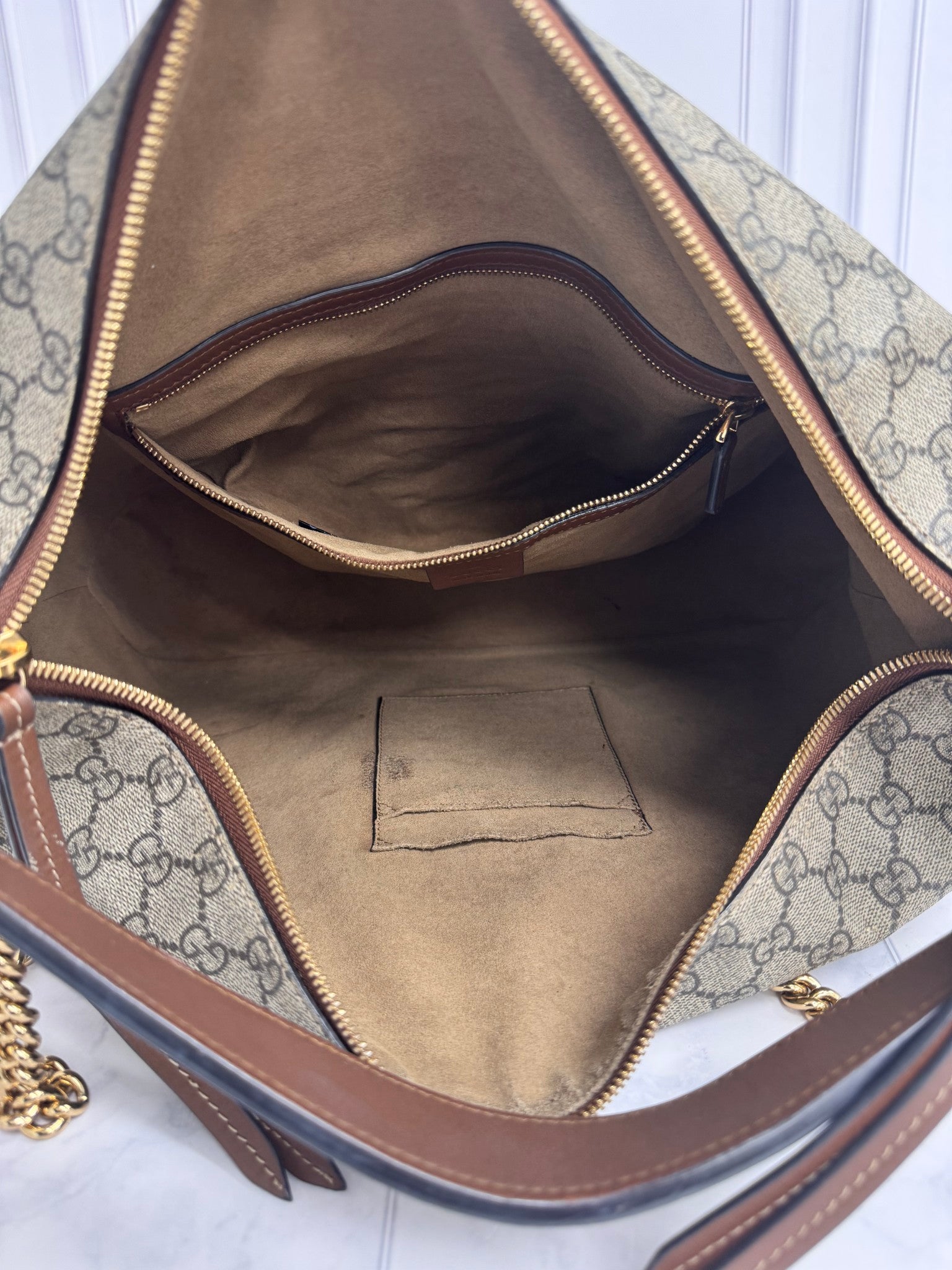 Gucci GG Supreme Coated Canvas Linea A Chain Hobo Shoulder Bag