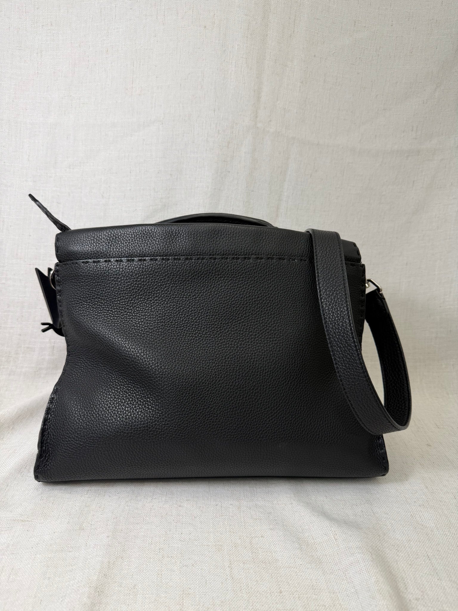 Fendi Black Pebbled Leather Peekaboo Business Bag