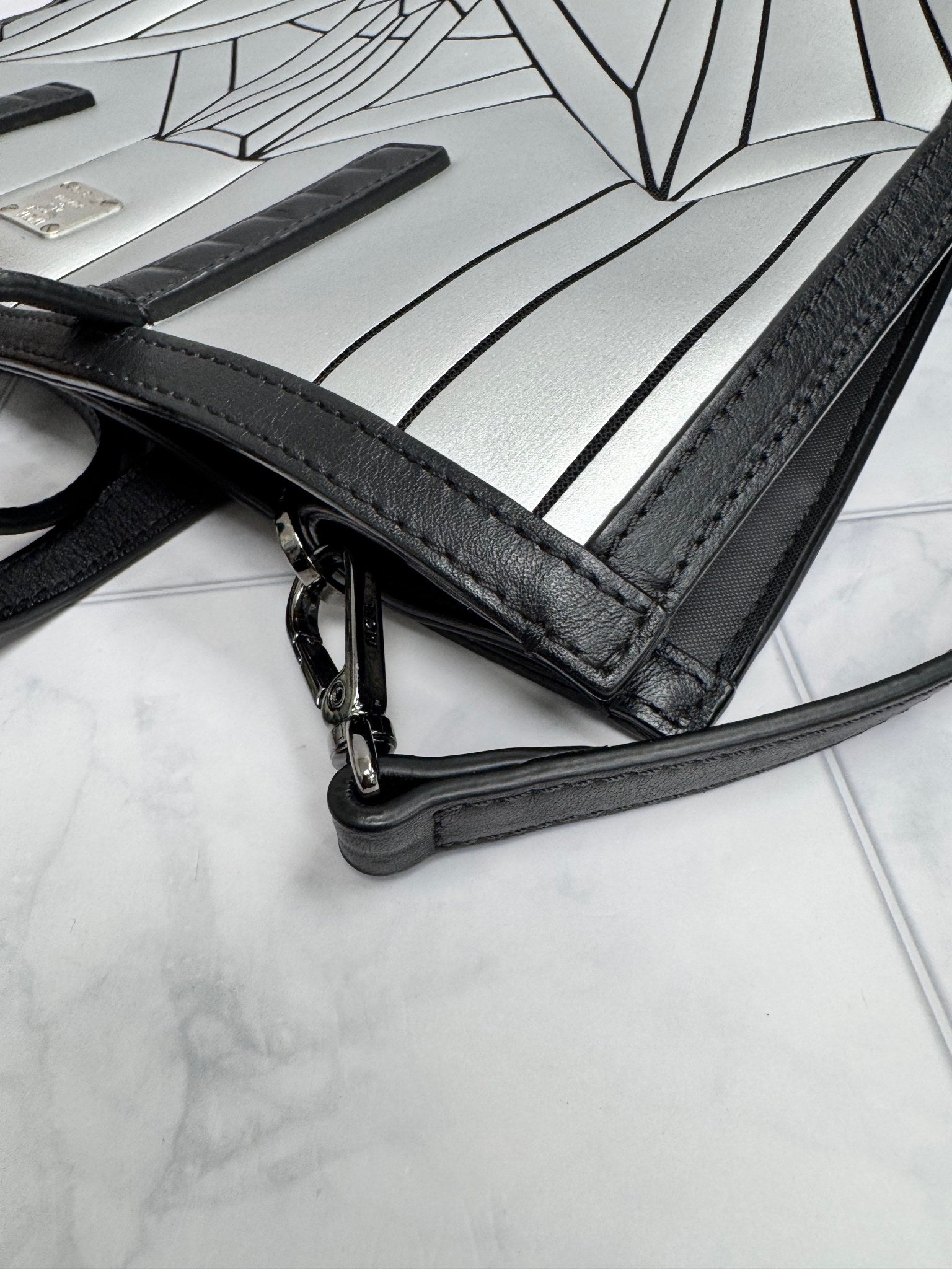 MCM Metalic Silver Nappa Leather Bionic Geometric Shopper Bag