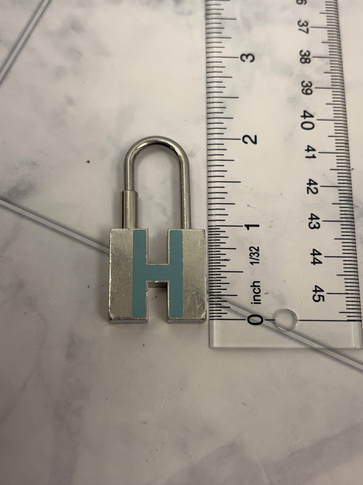 Hermes Silver Tone & Blue H Motif Cadena Padlock Charm